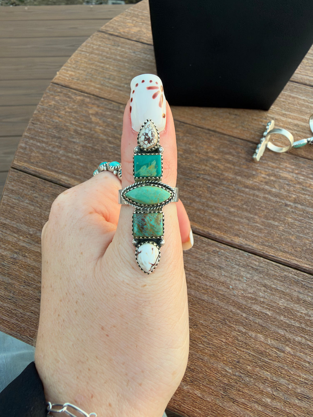 Pilot mountain turquoise and wild horse crawler adjustable ring