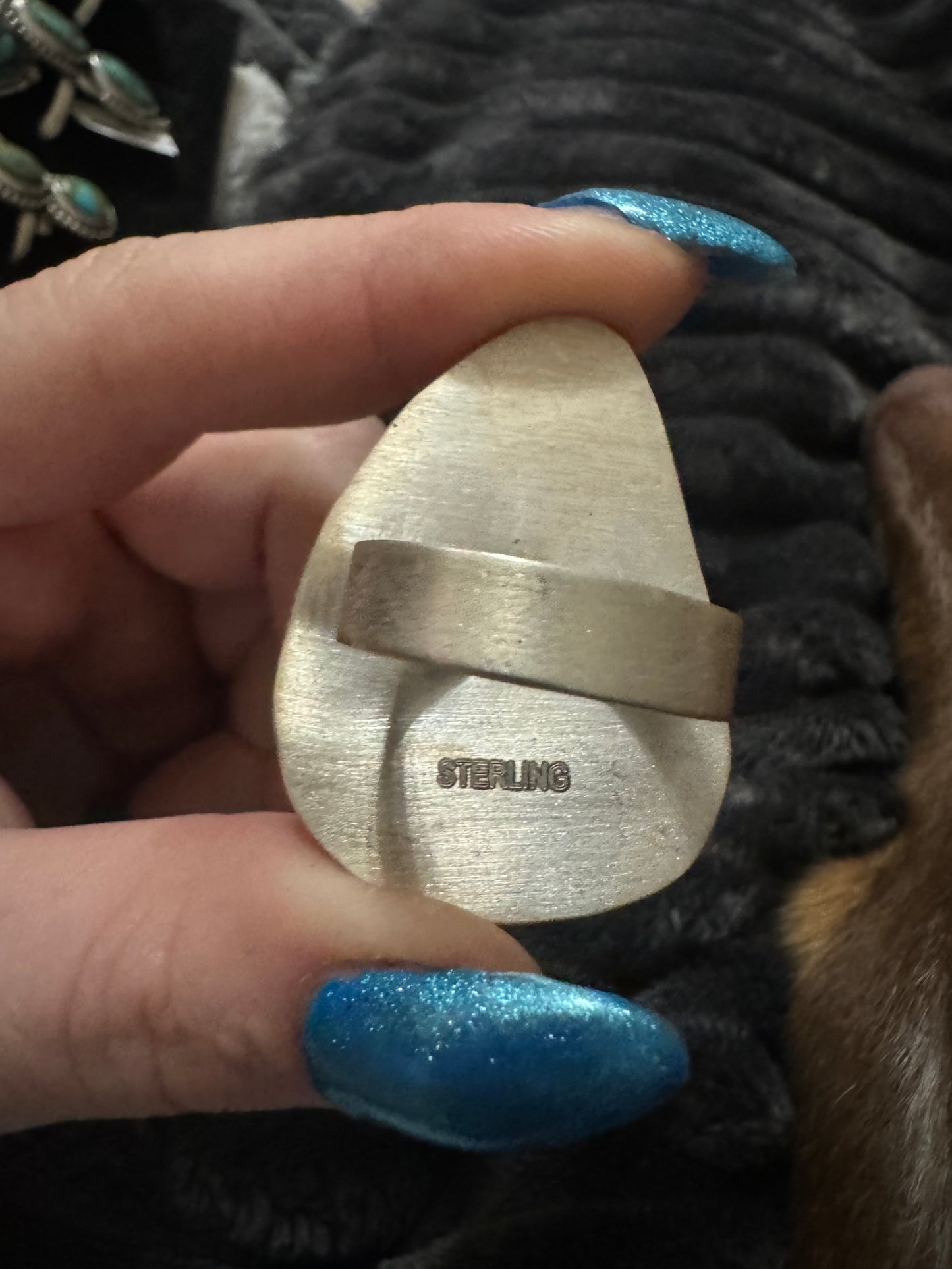 Turquoise teardrop large adjustable ring