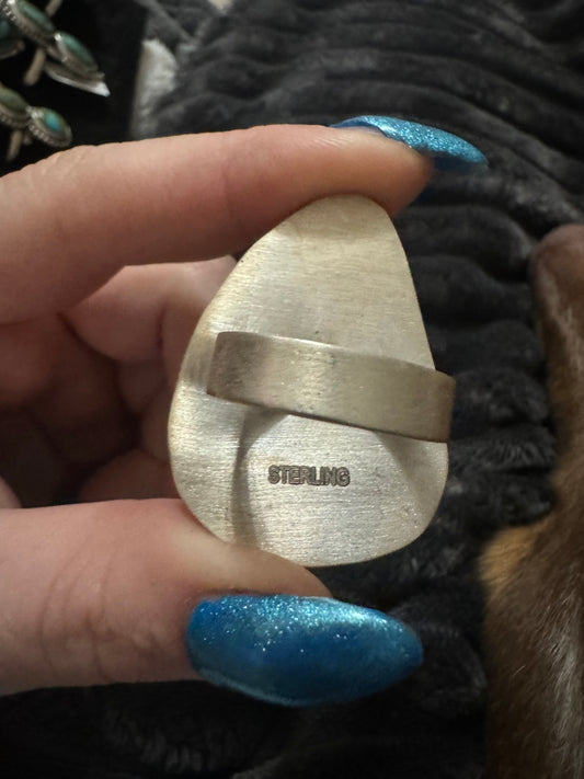 Turquoise teardrop large adjustable ring