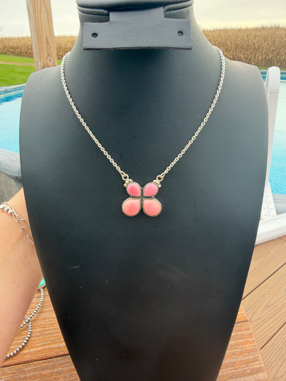 Pink conch 4 stone necklace