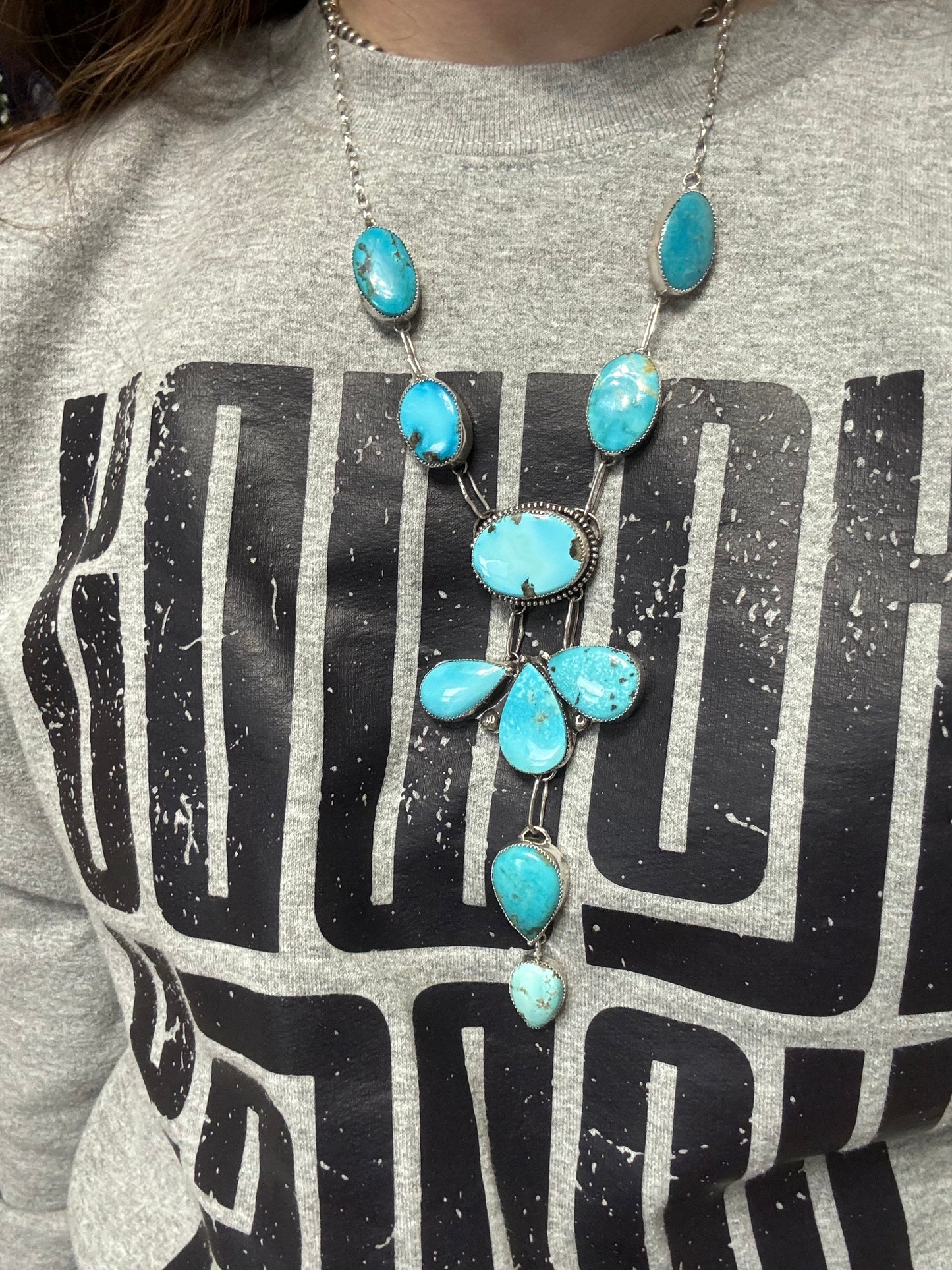 Massive Kingman turquoise lariat necklace