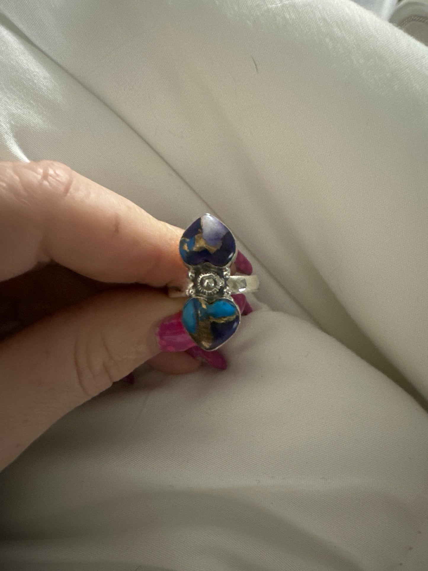 Sz 7 purple dahlia two heart ring
