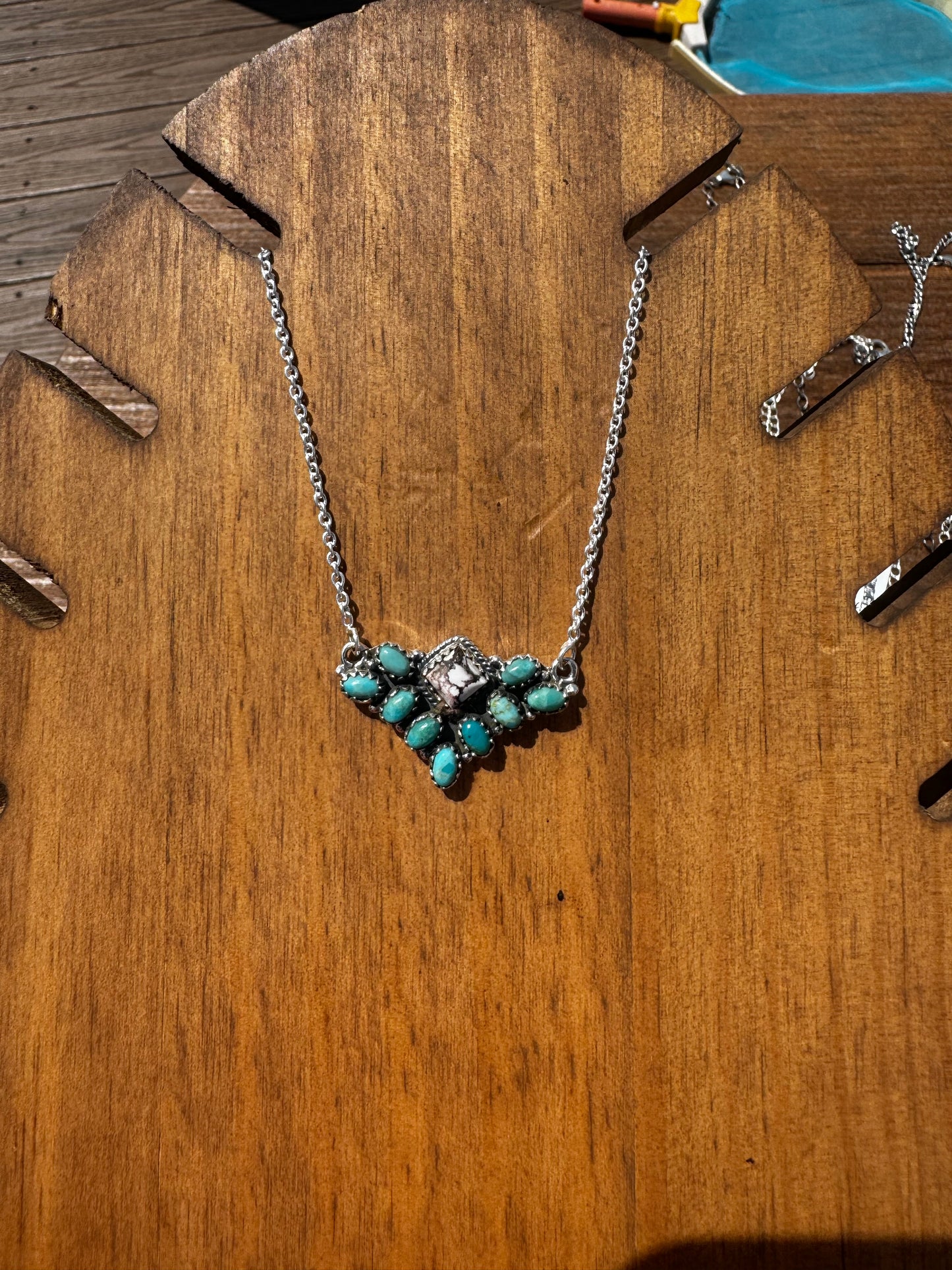 Kingman turquoise and wild horse cluster necklace