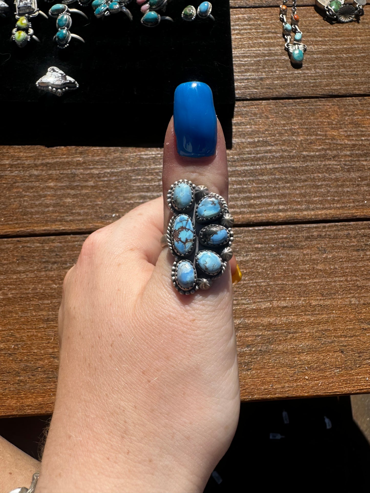 Golden hills turquoise half cluster ring adjustable