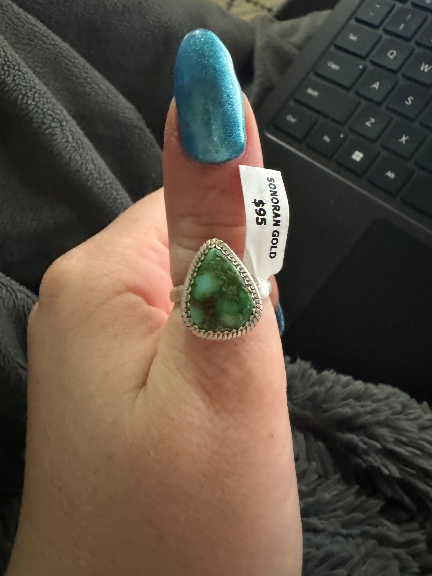 Sonoran gold turquoise adjustable teardrop ring