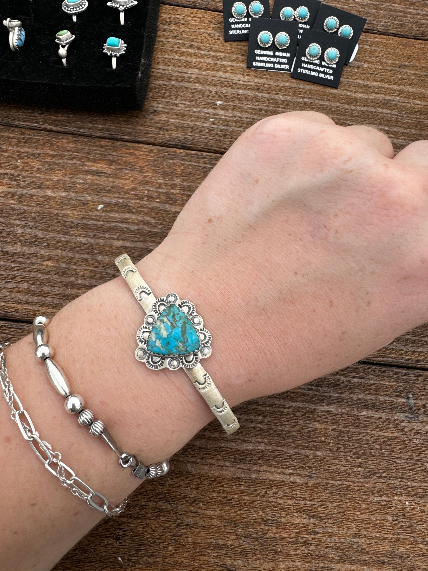 Turquoise cuff on stamped band