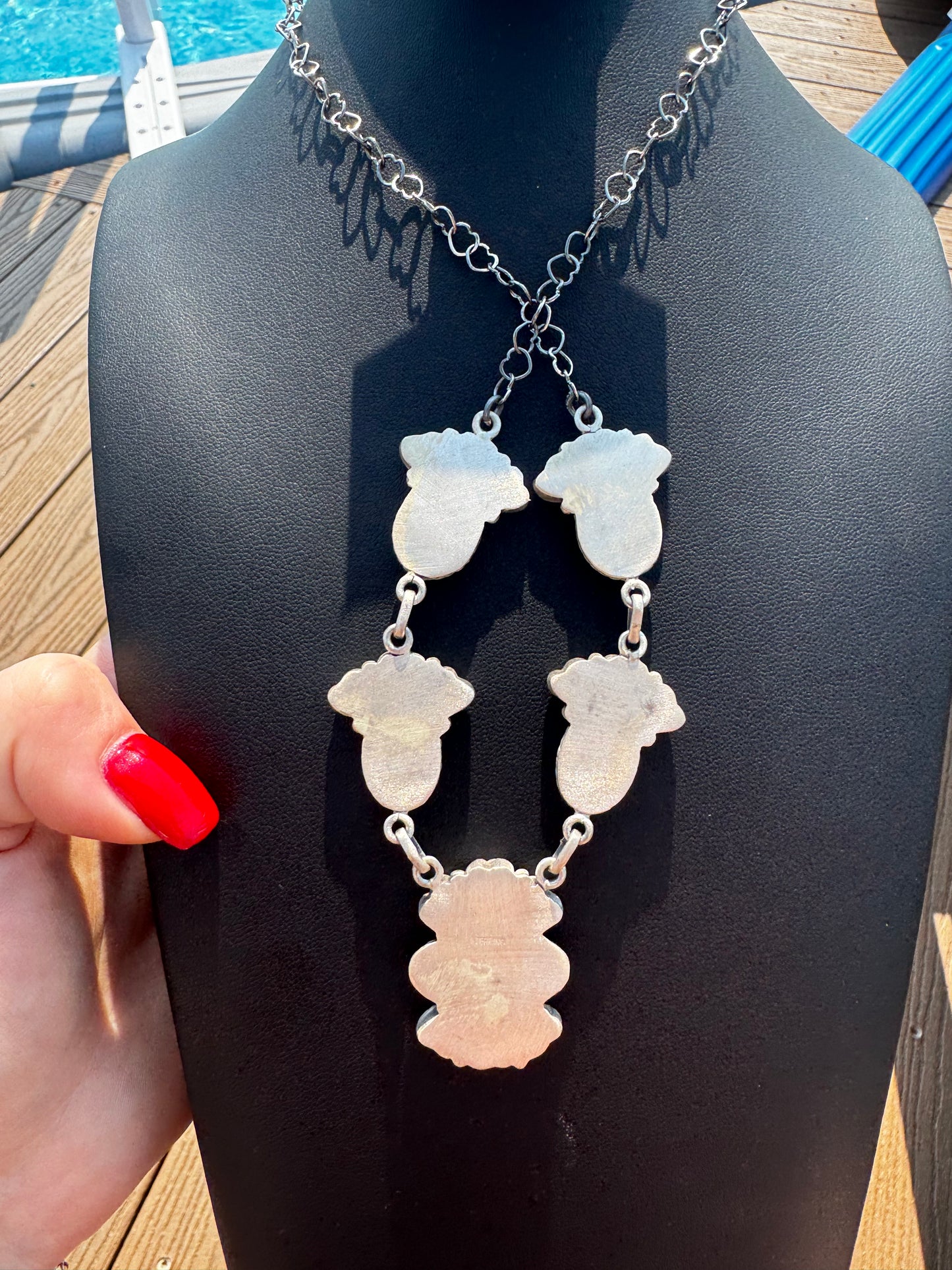 Pink conch and golden hills turquoise lariat necklace