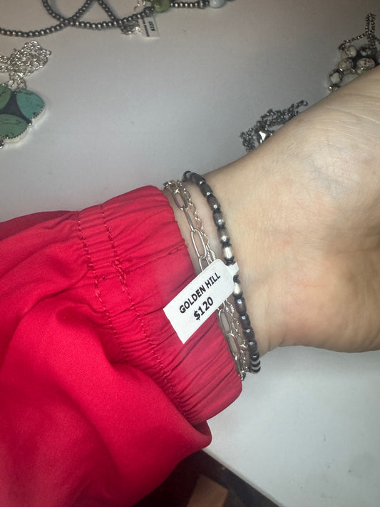 Golden hills turquoise and pearl stretch bracelet