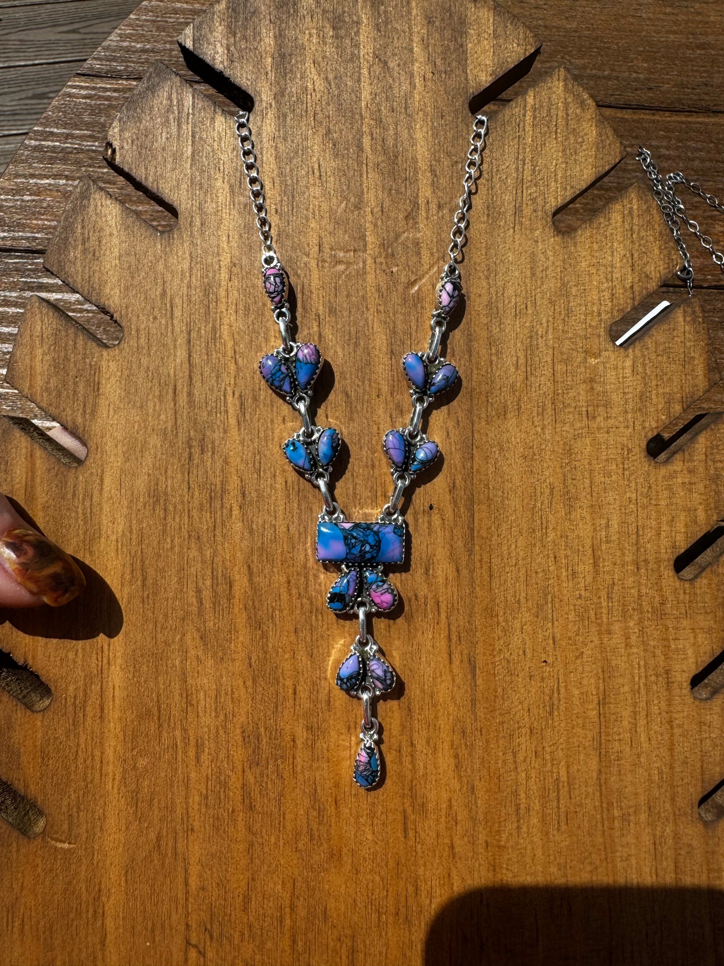 Purple dahlia lariat necklace