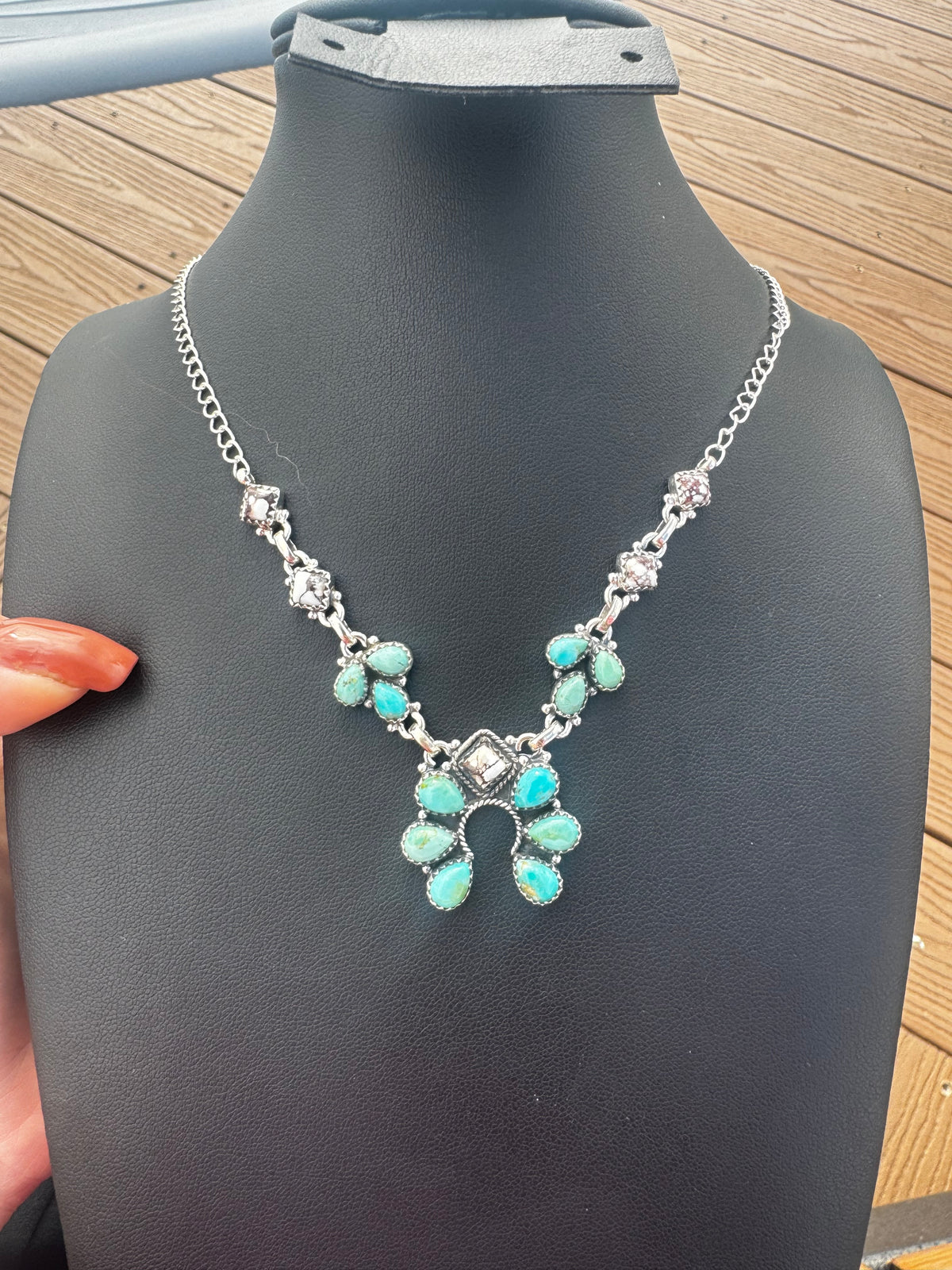 Wild horse and turquoise naja lariat necklace