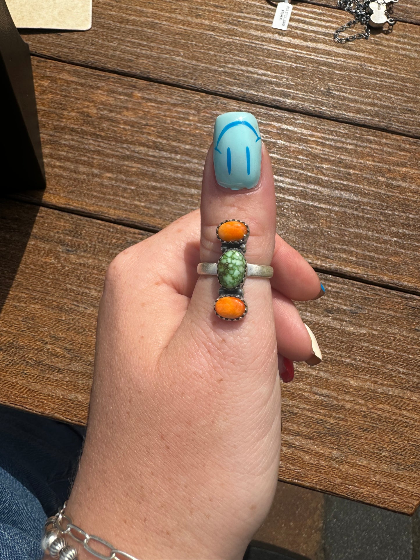 Sonoran gold turquoise and orange spiny adjustable ring