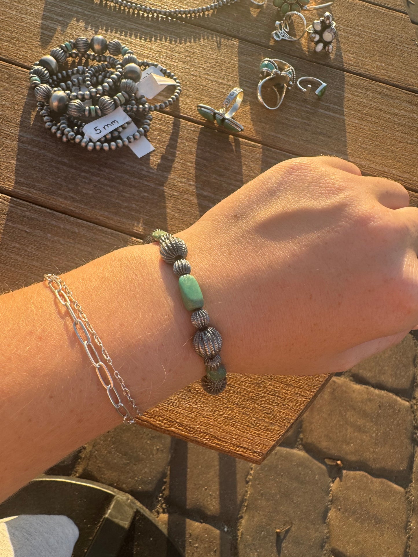 Turquoise melon pearl stretch bracelet