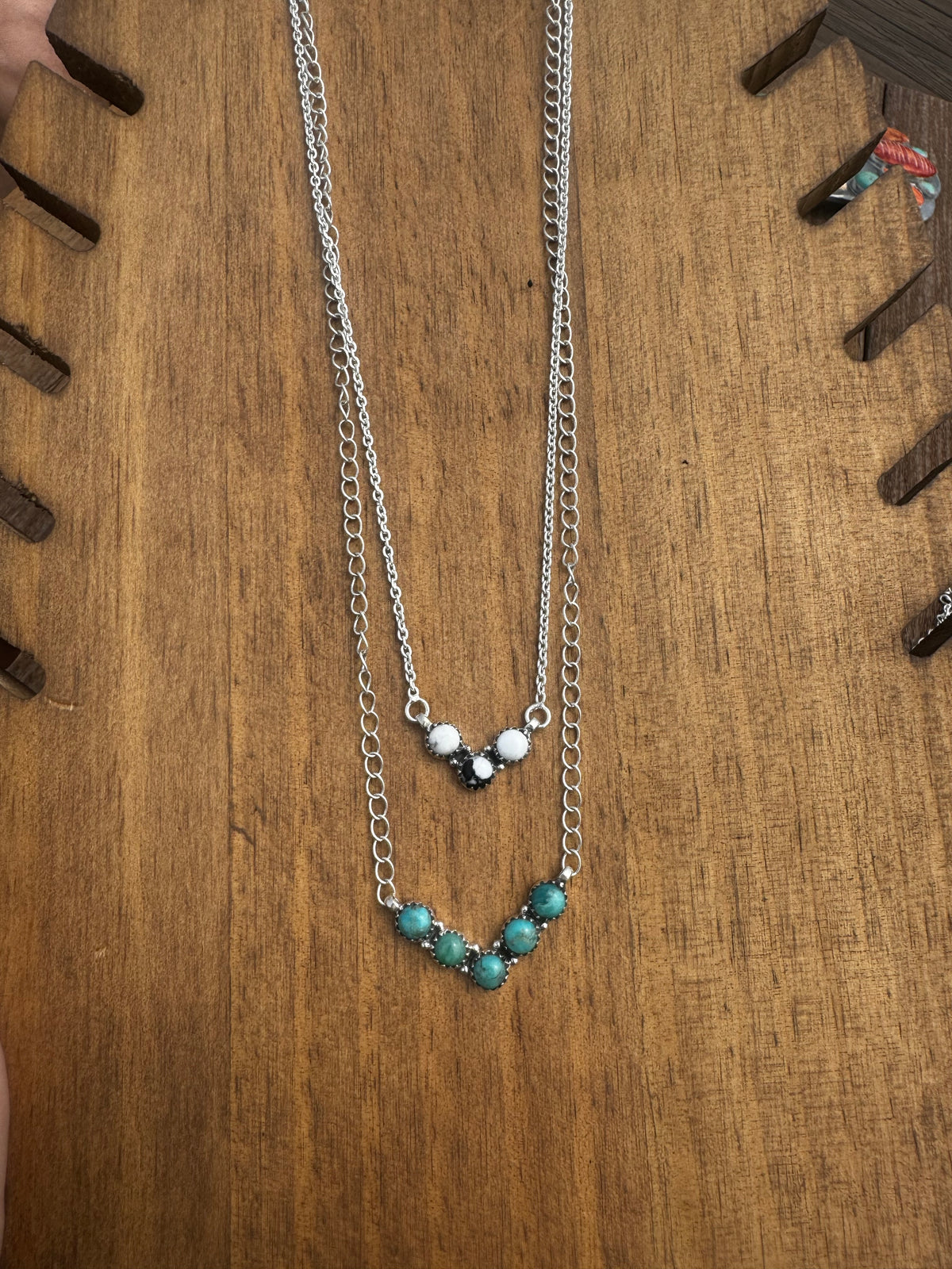 Turquoise and white buffalo double necklace
