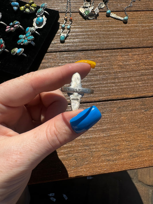 Whitewater and Sonoran gold turquoise ring on adjustable stamped band