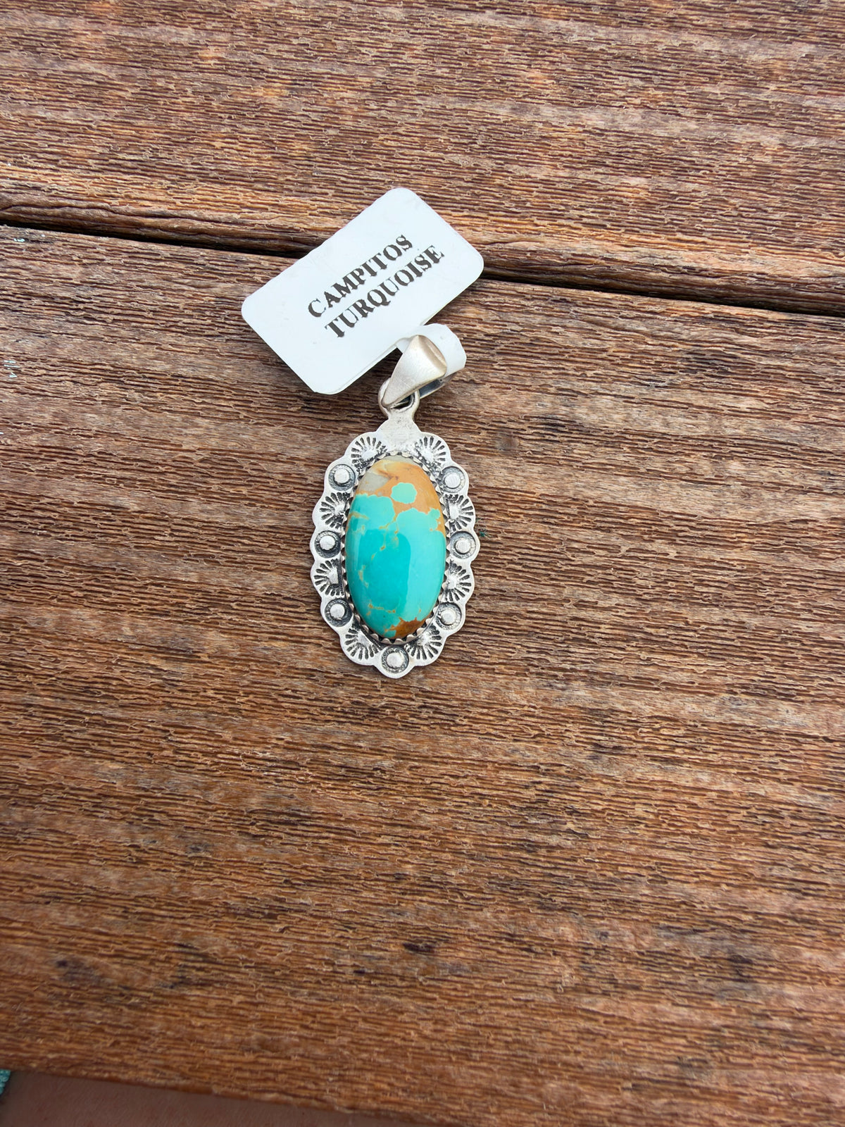 Campitos turquoise pendant with stampwork