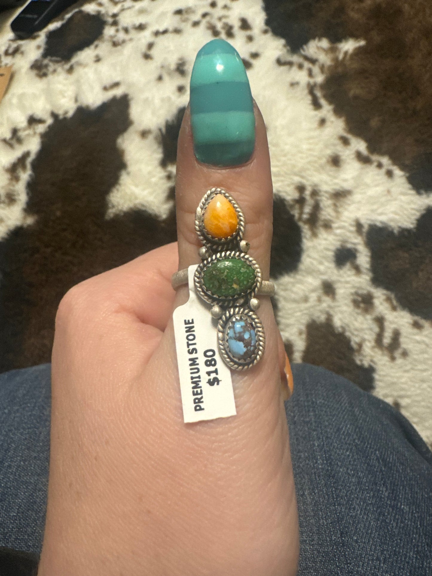 Mixed turquoise 3 stone adjustable ring