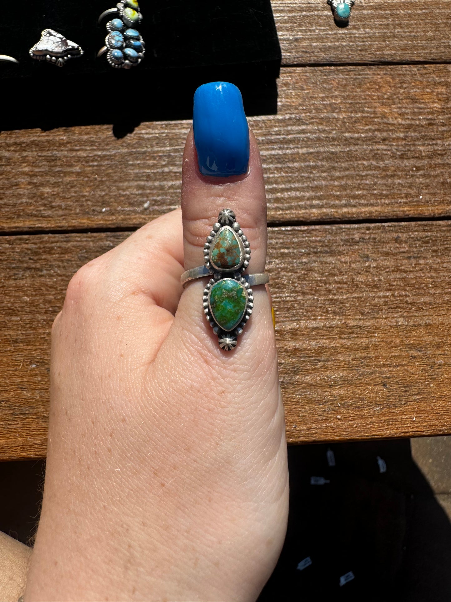 Sonoran gold turquoise and #8 turquoise two stone ring