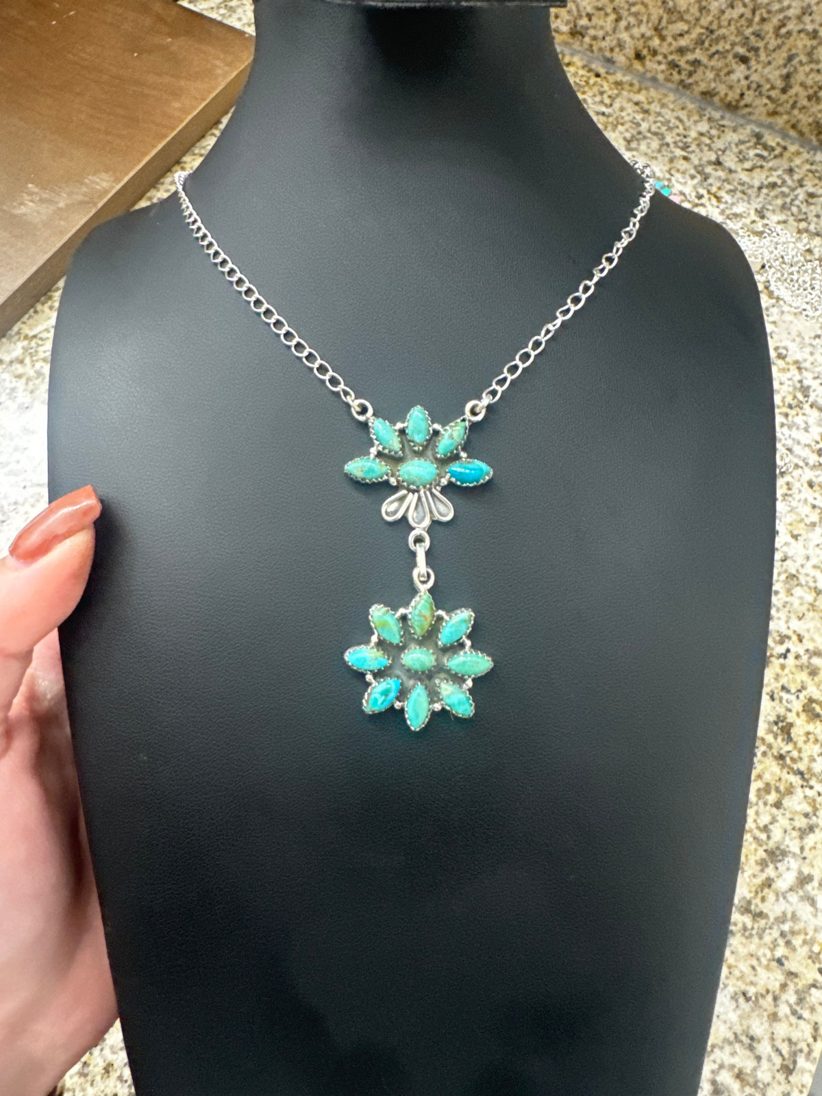 Kingman turquoise drop cluster necklace