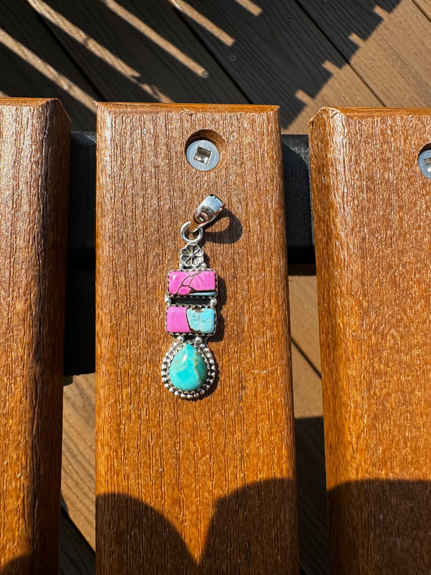 Cotton candy and Kingman turquoise pendant