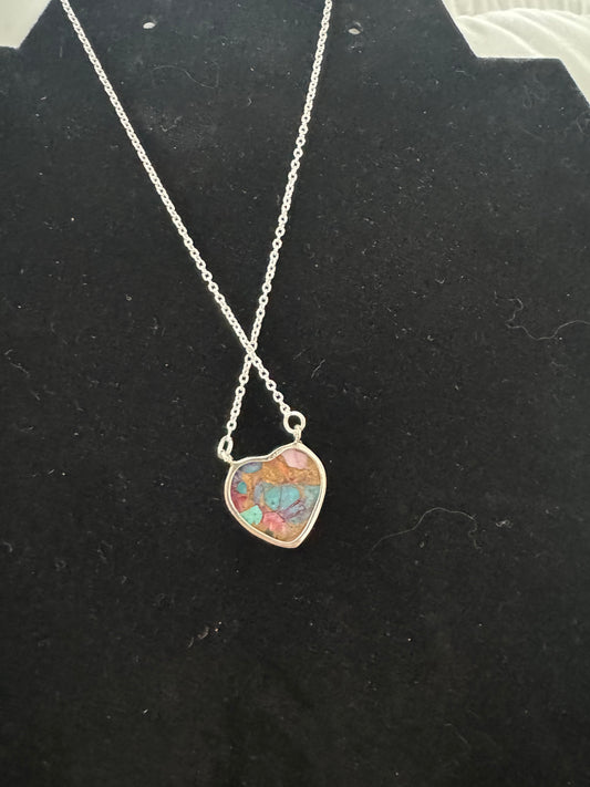 Pink dahlia heart necklace