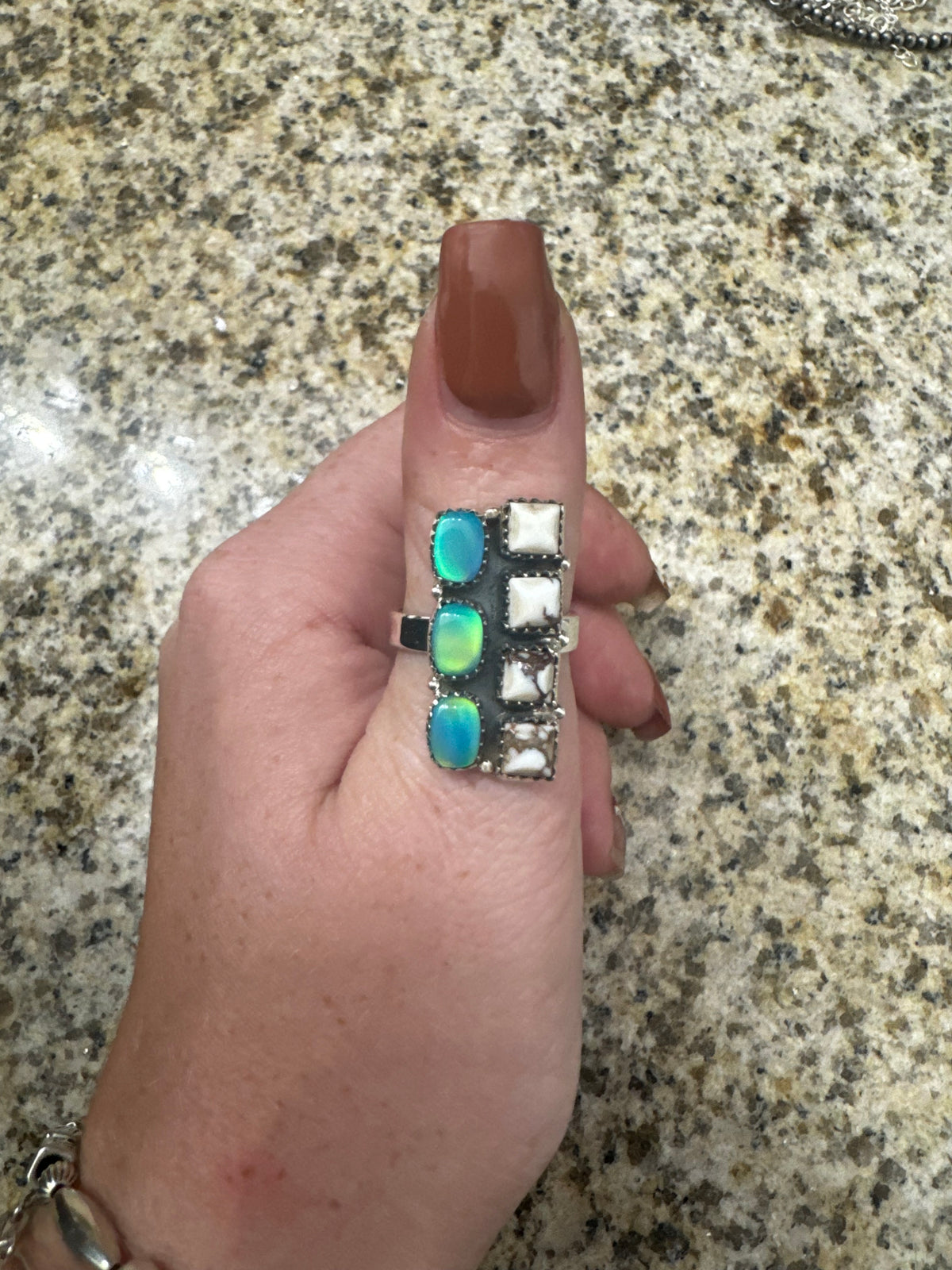 Wild horse and opal bar ring adjustable