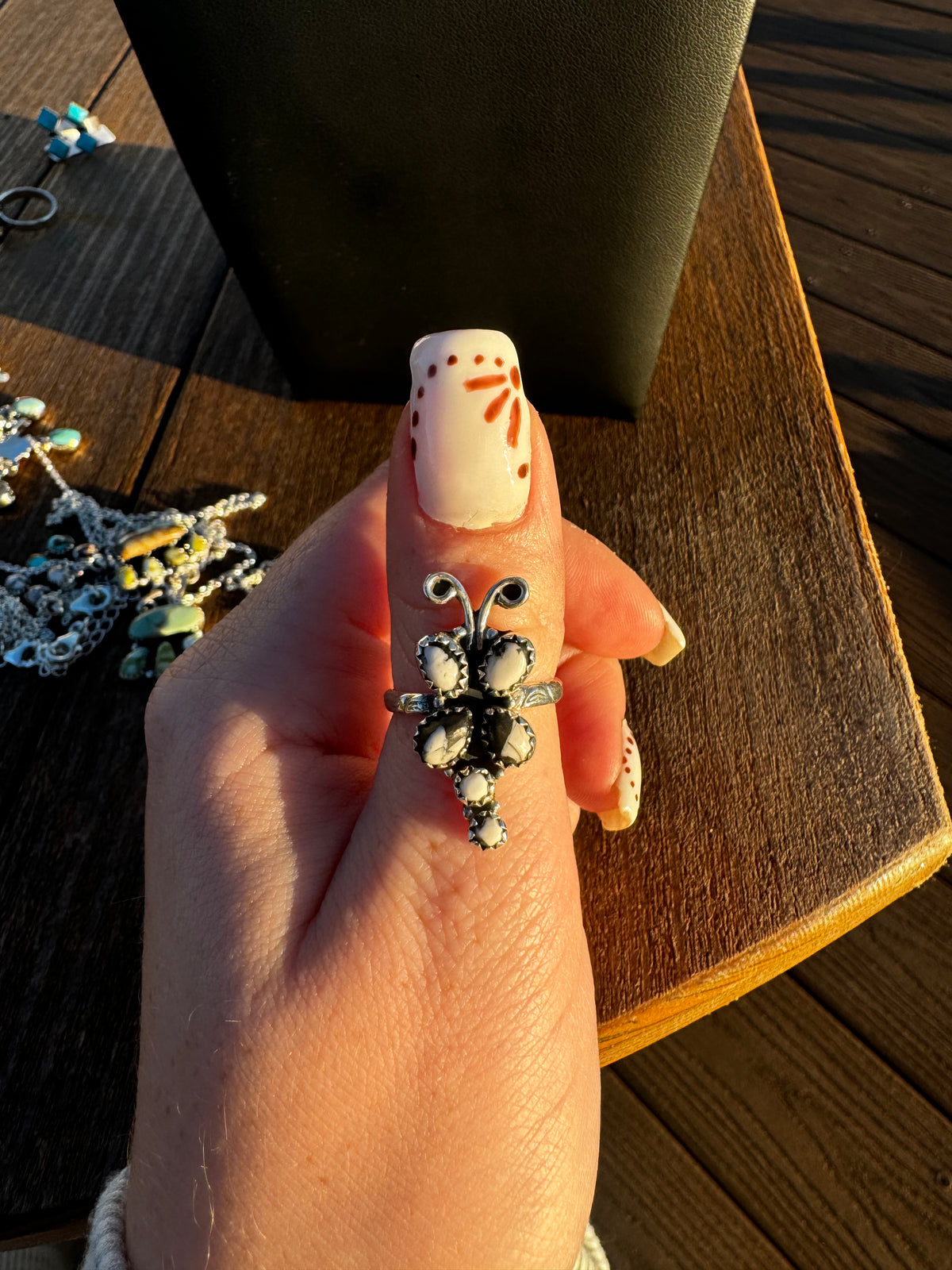 White buffalo dragonfly adjustable ring