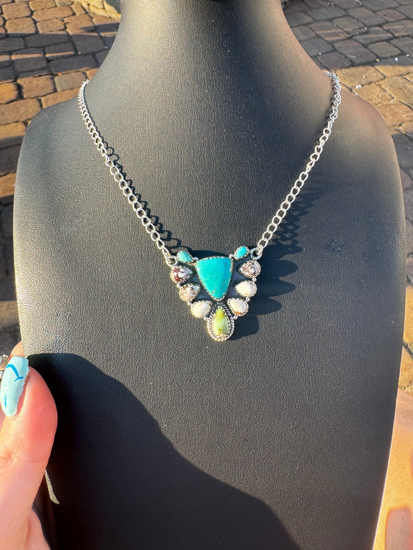 Sonoran gold turquoise and wild horse cluster necklace