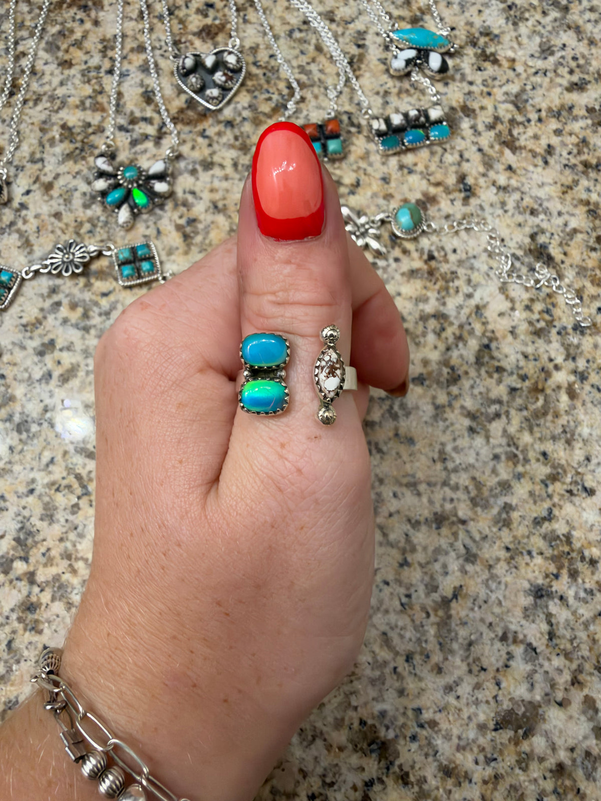 Opal and wild horse floater ring
