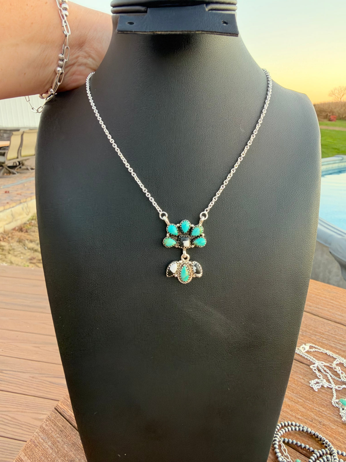 Kingman turquoise and white buffalo drop necklace