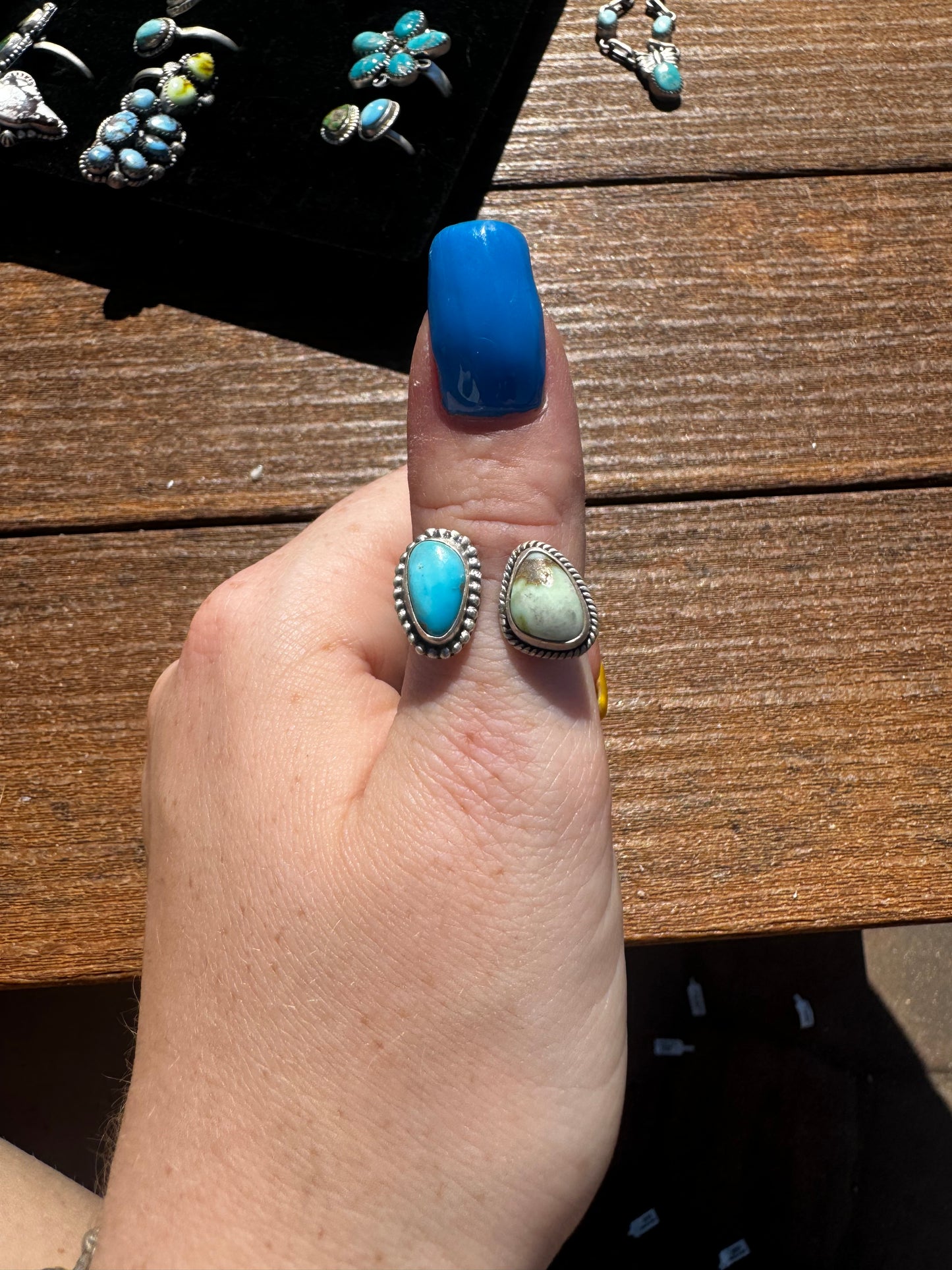 Bluebird turquoise and Paloma floater ring