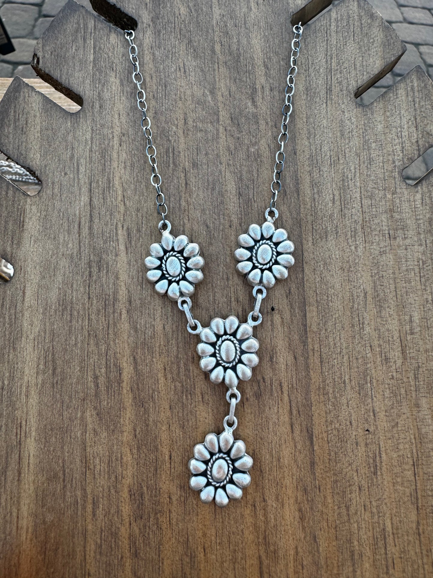 Silver cluster necklace lariat larger