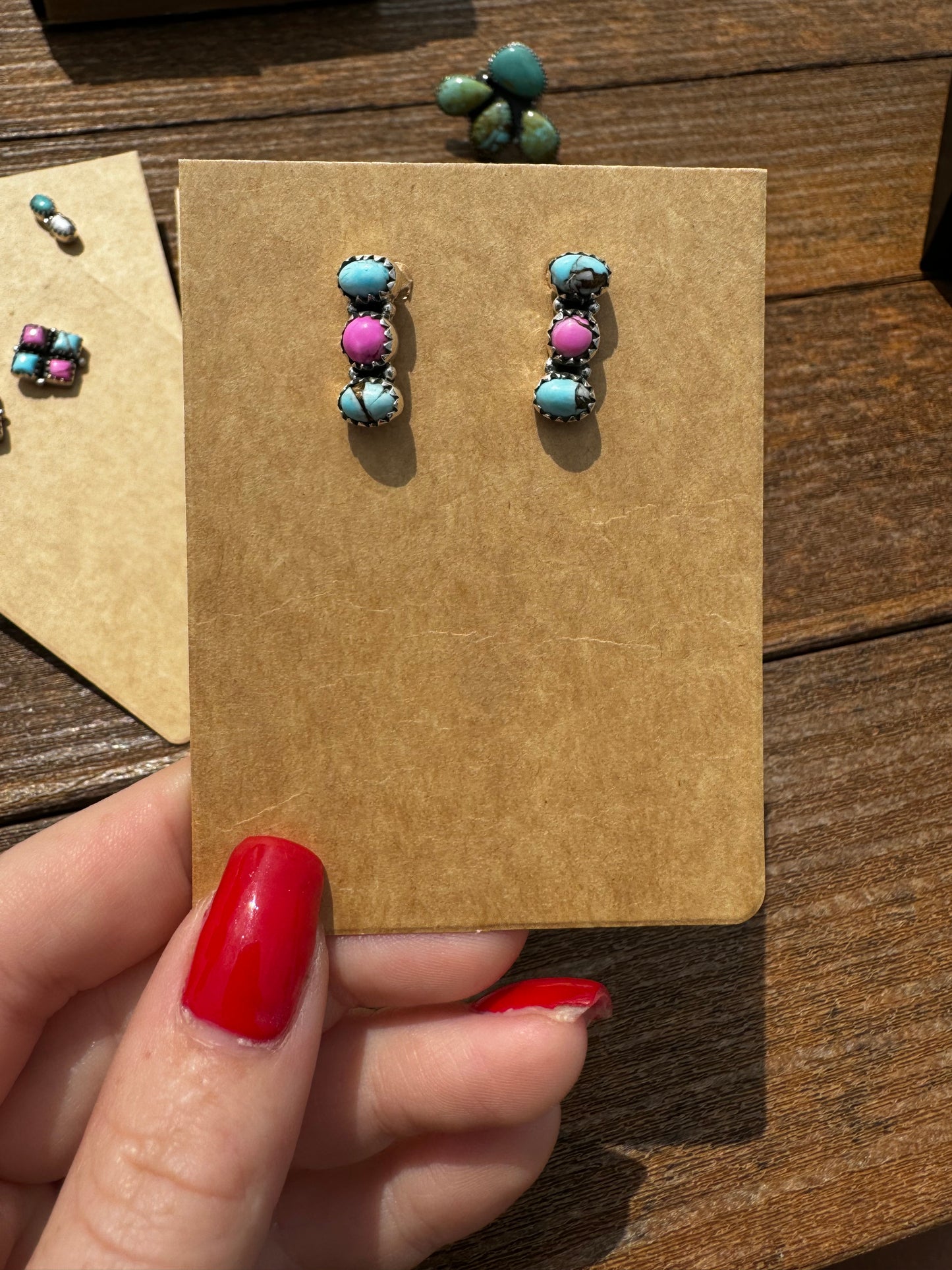 Cotton candy 3 stone studs