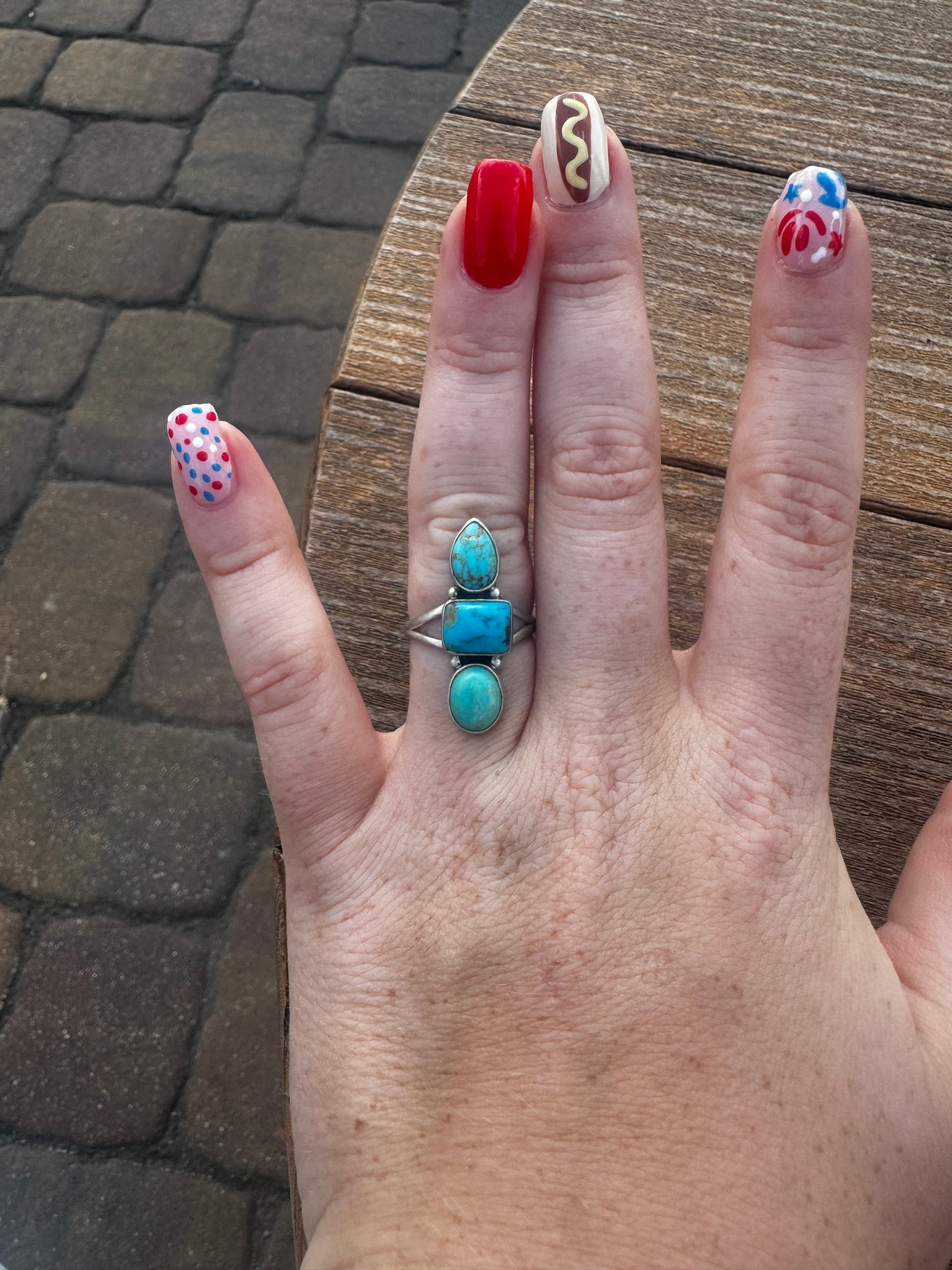 Sz 7 3 stone turquoise ring