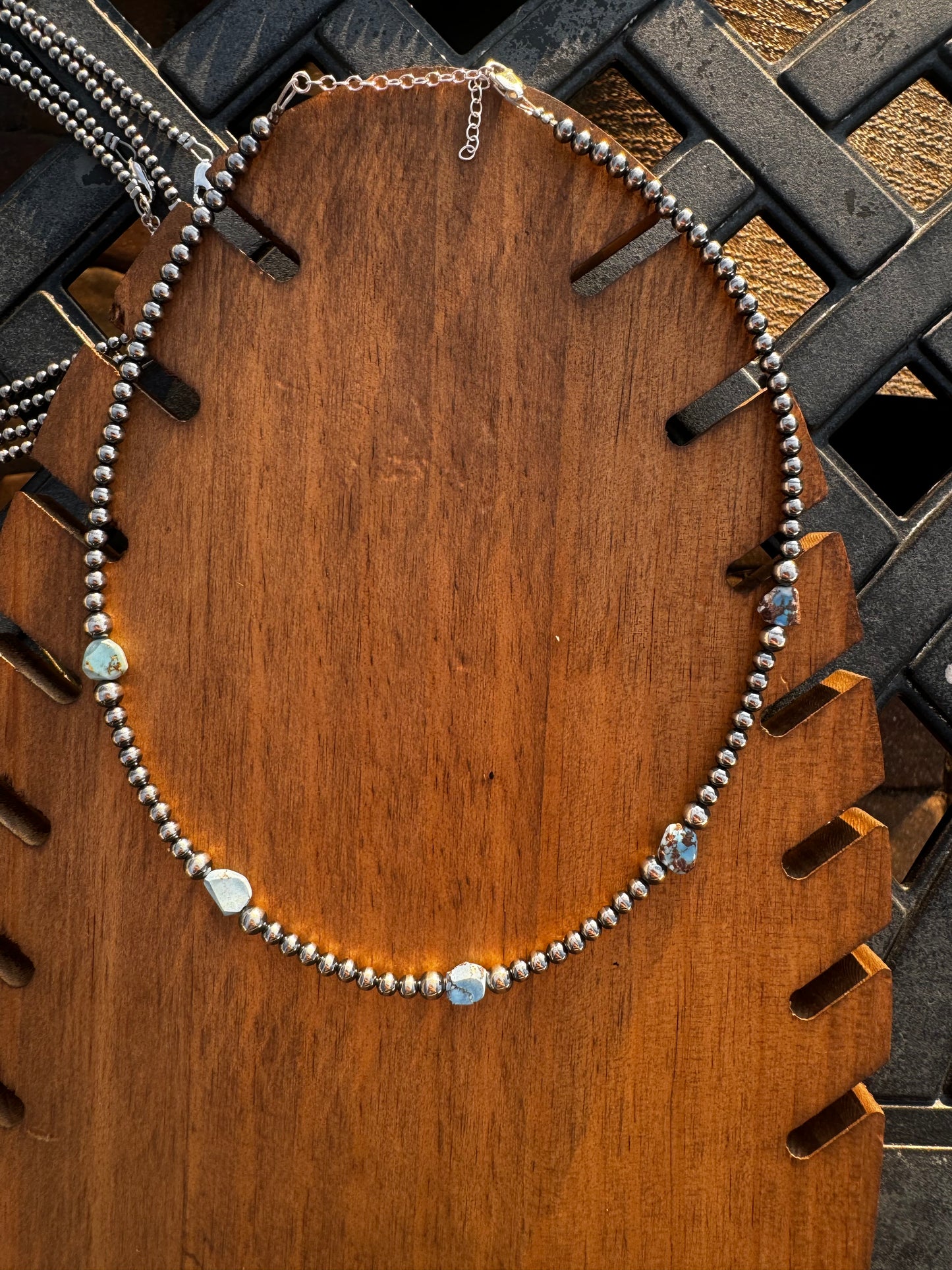 Golden hills turquoise and pearl necklace