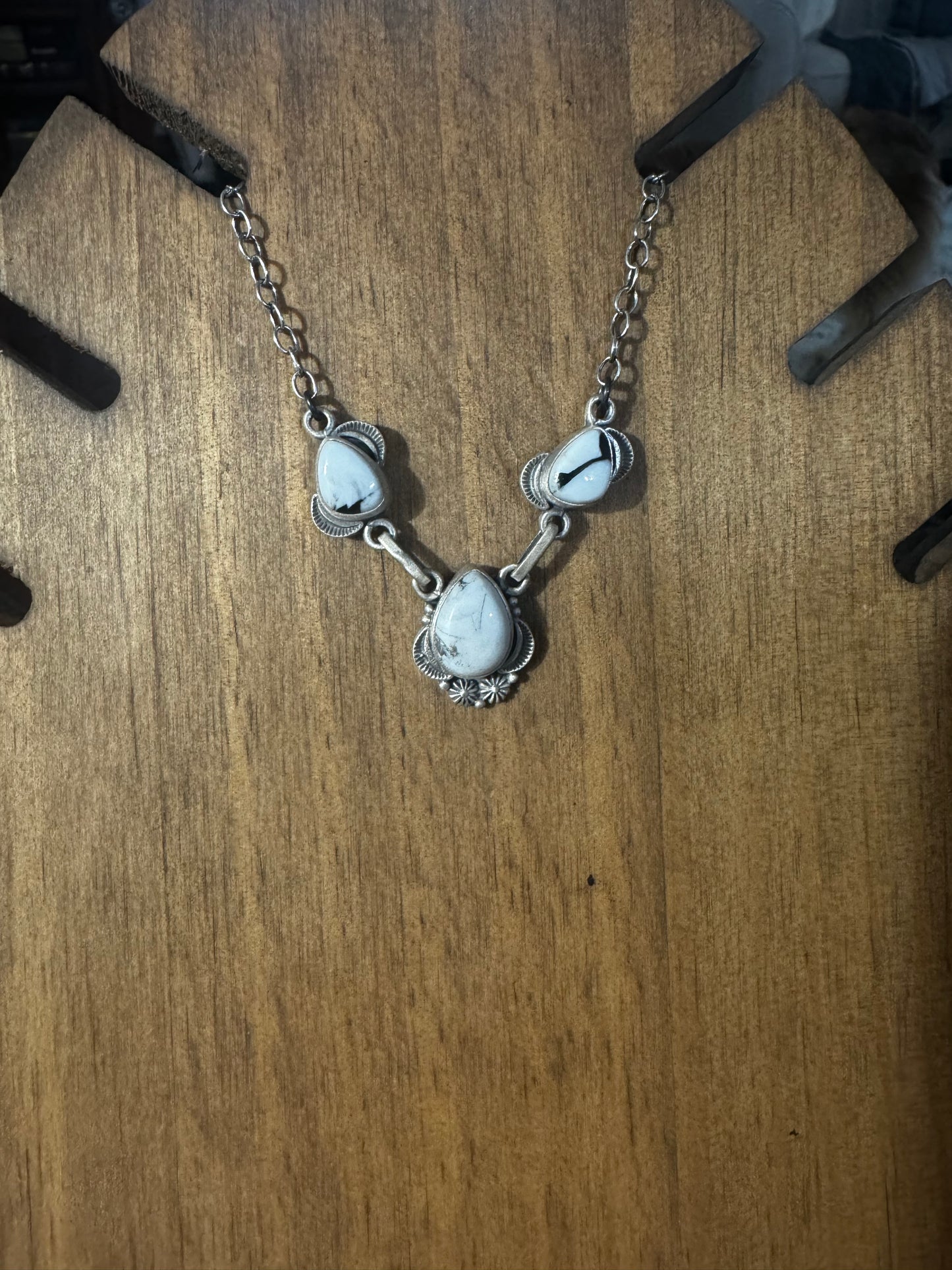 White Buffalo 3 stone lariat necklace