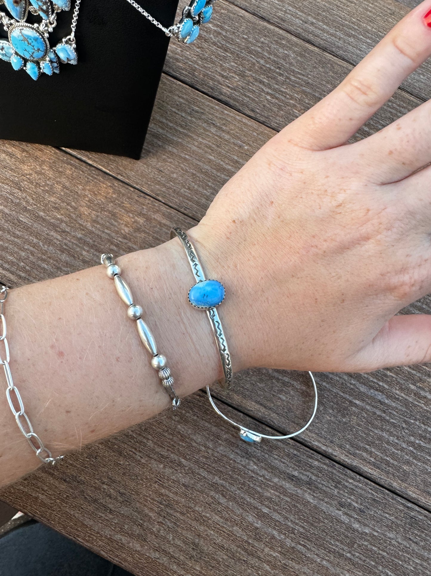Golden bulls turquoise cuff with stamped band