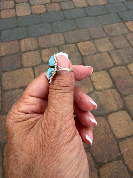 Sz 7 golden hills turquoise two stone ring