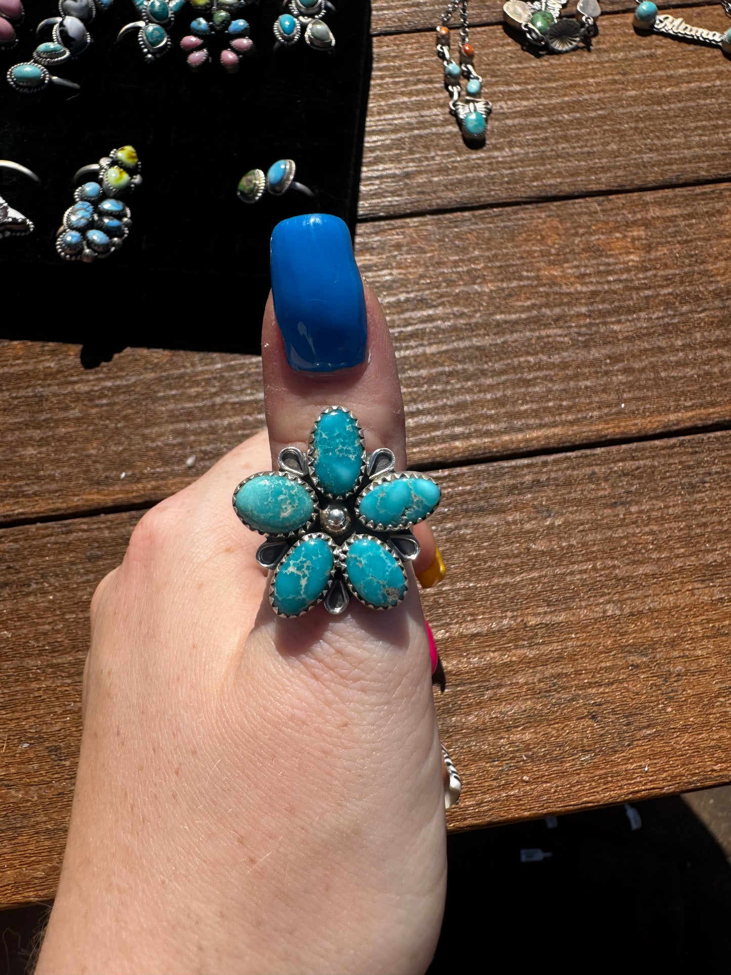 Whitewater turquoise adjustable flower ring