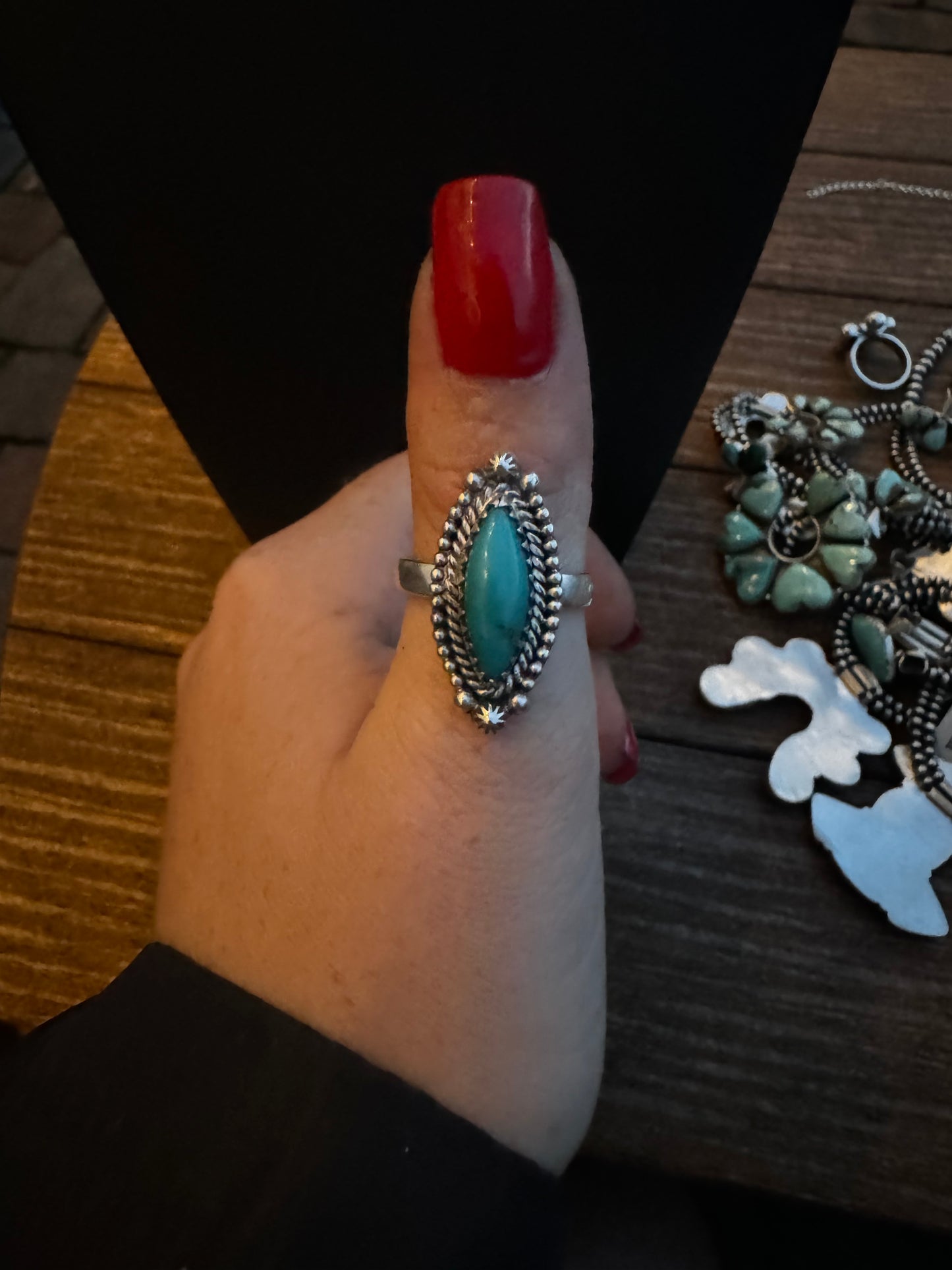 Turquoise oval shape adjustable ring