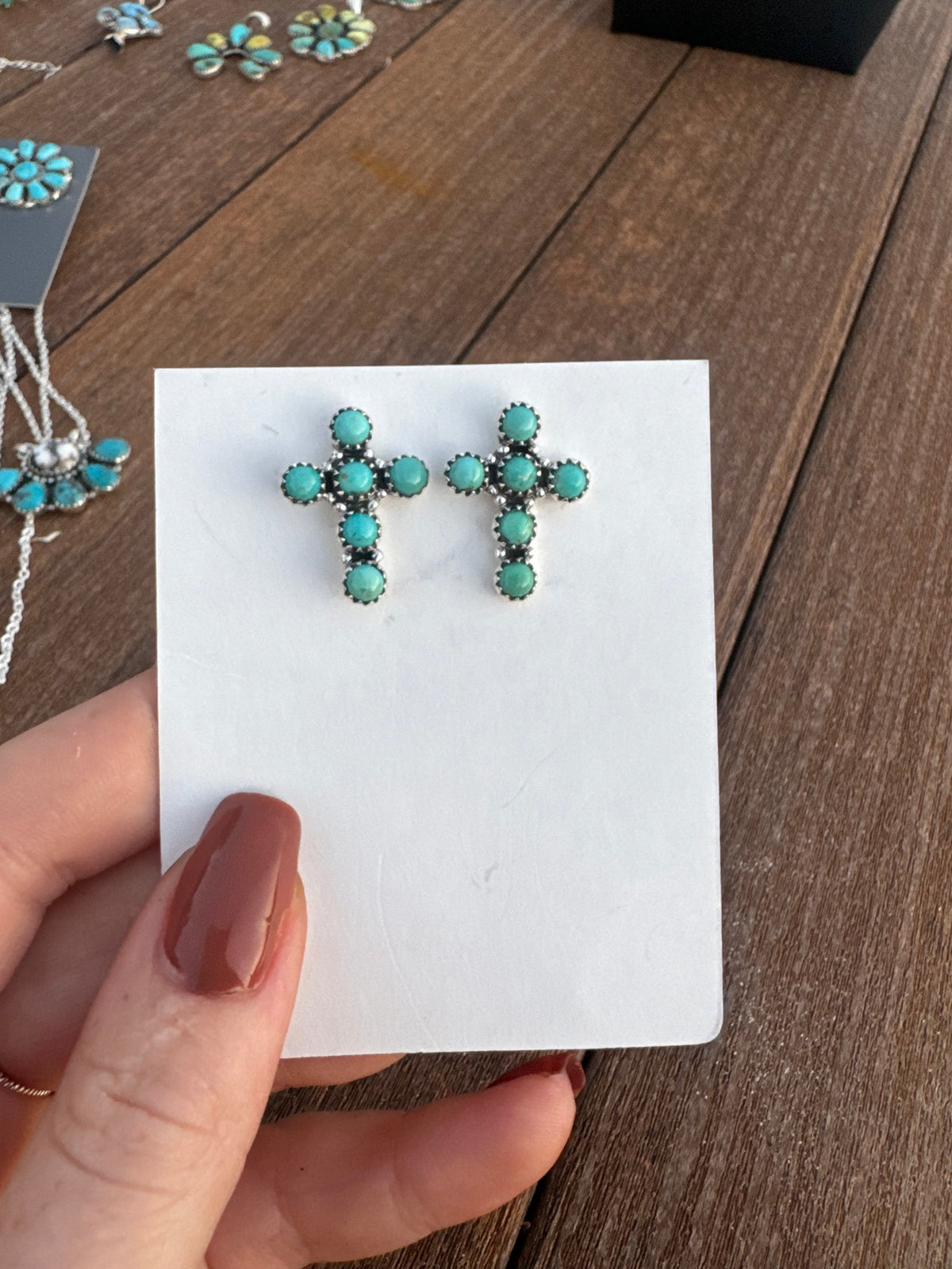 Turquoise cross stud earrings