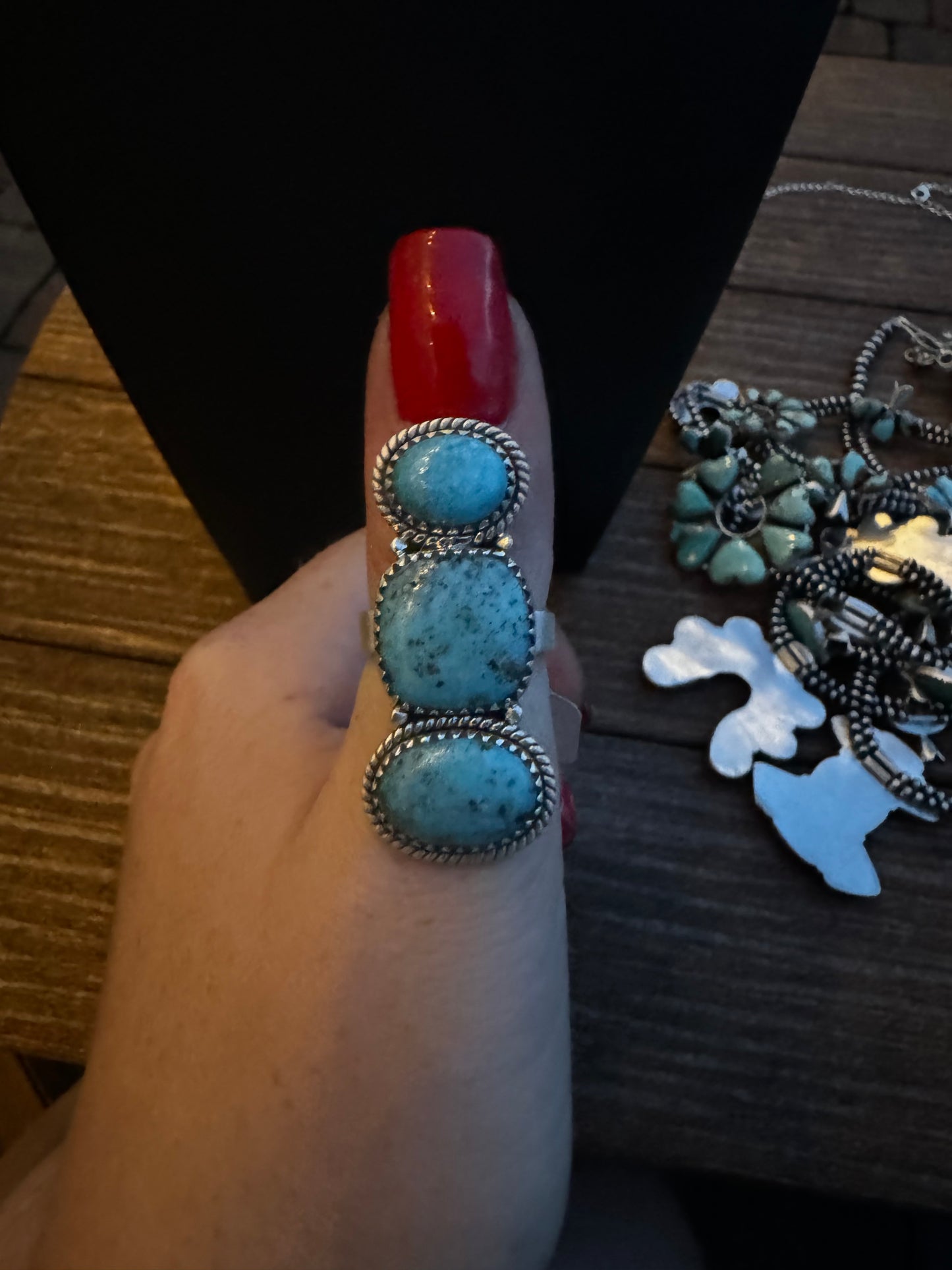 Sz 7 3 stone ithica peak turquoise ring