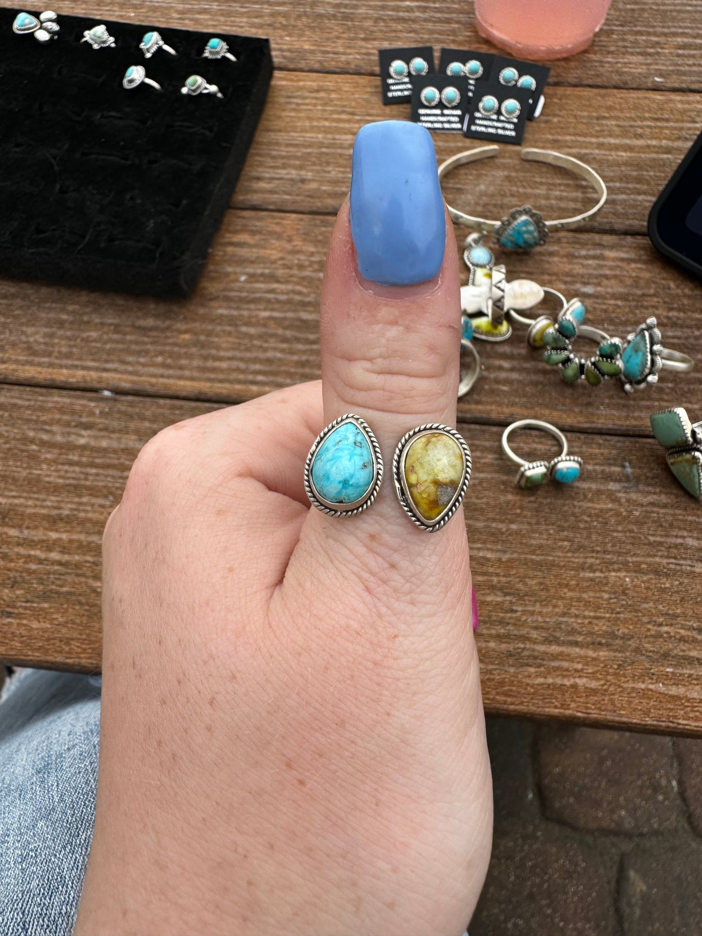 Bluebird turquoise and palomino floater ring