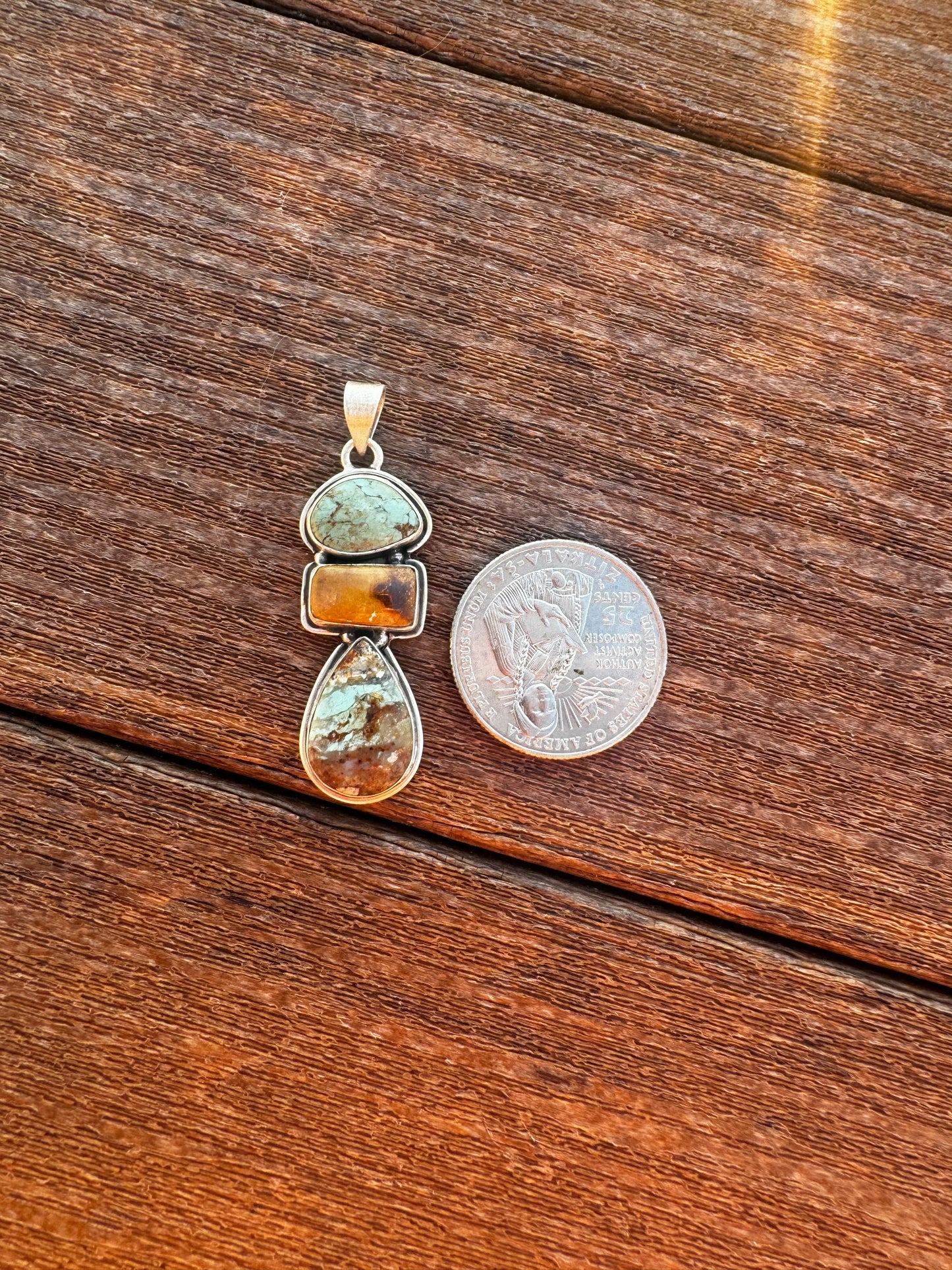 Three stone Royston turquoise pendant