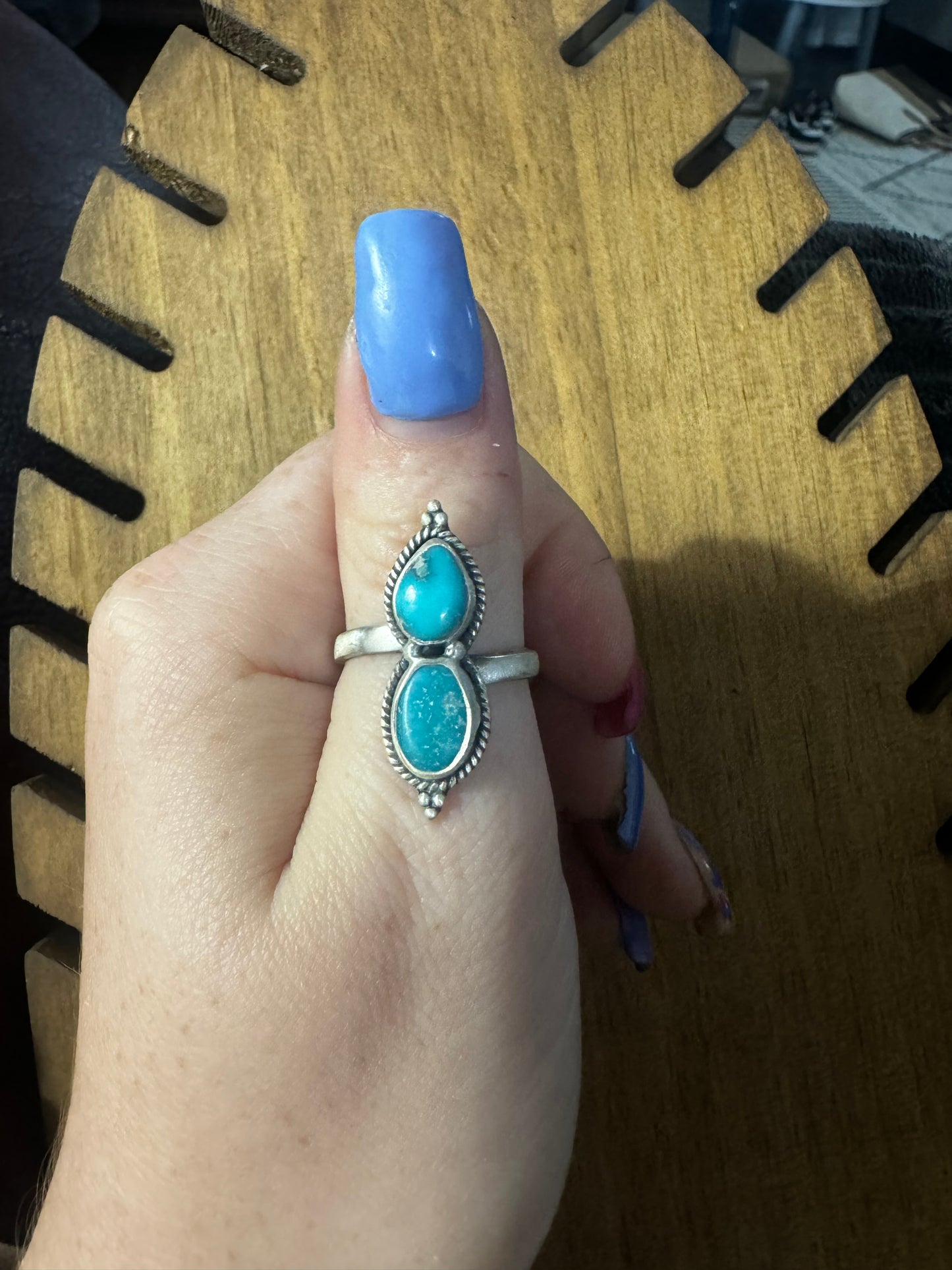 Whitewater turquoise two stone adjustable ring