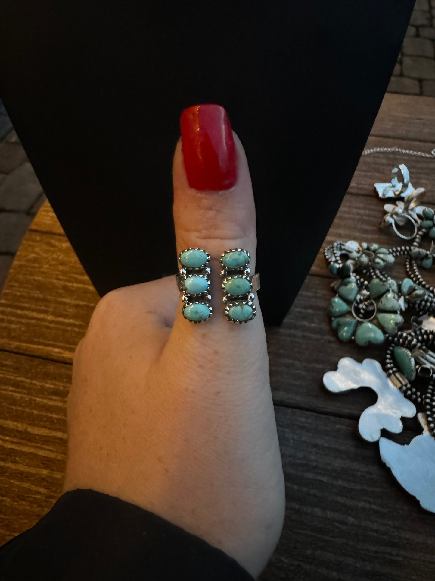 Turquoise floater bar ring