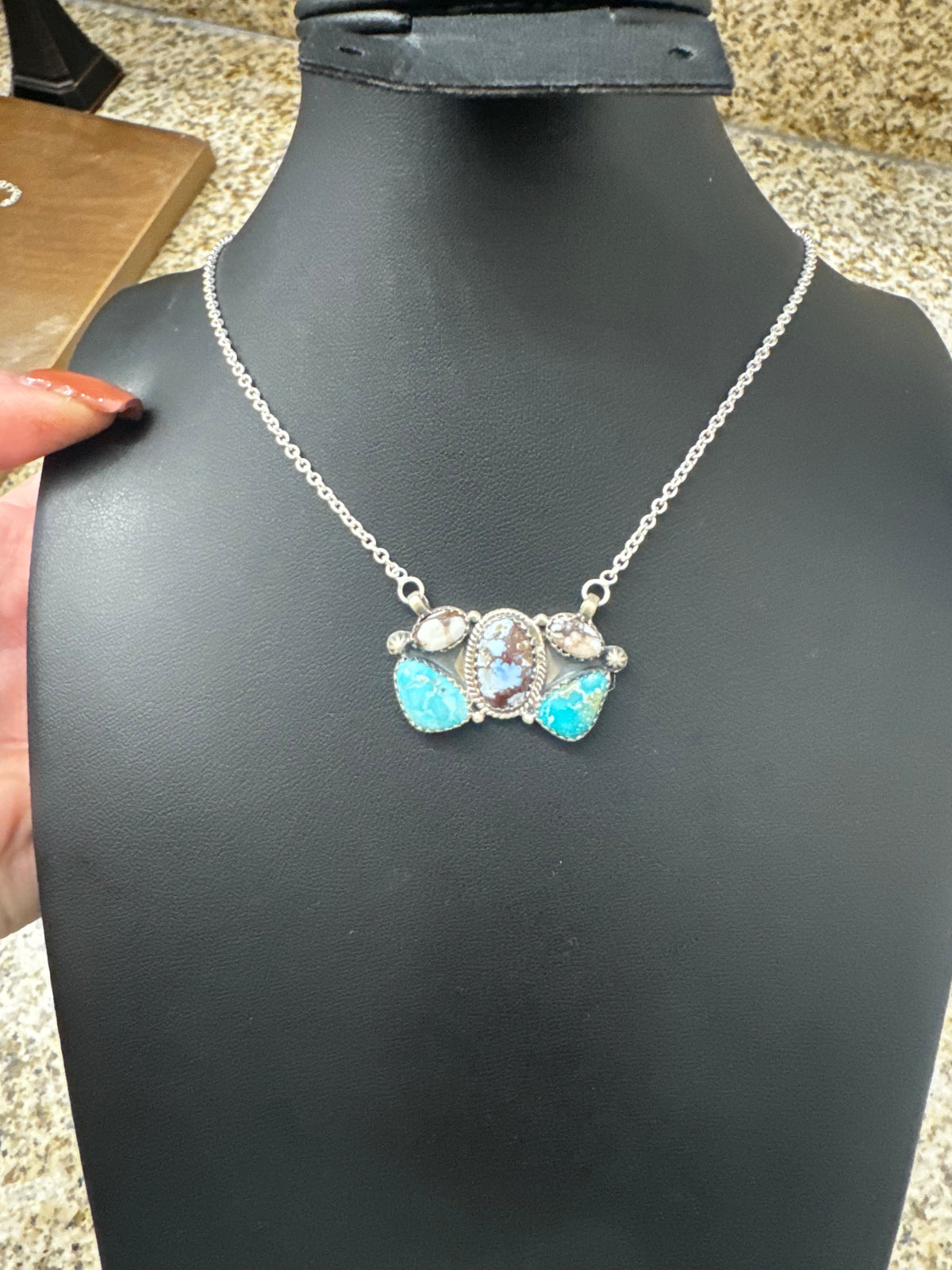 Golden hills turquoise whitewater and wild horse cluster necklace