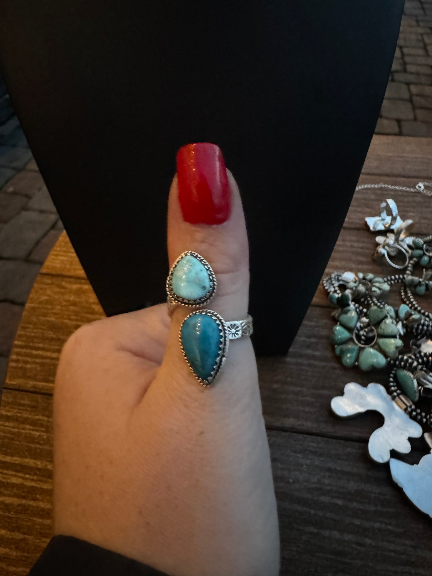 Whitewater turquoise bypass ring on stamped band