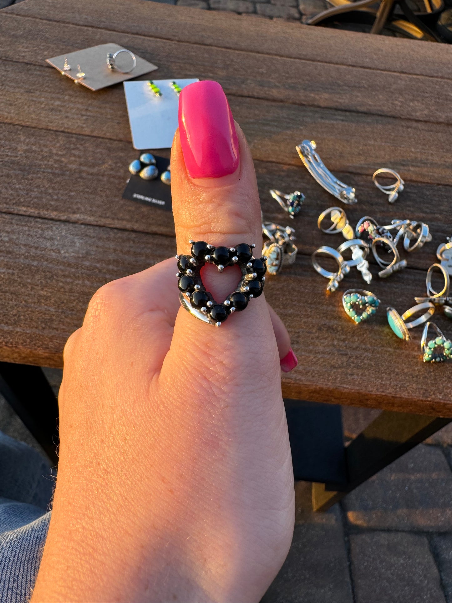 Sz 8 black onyx heart ring