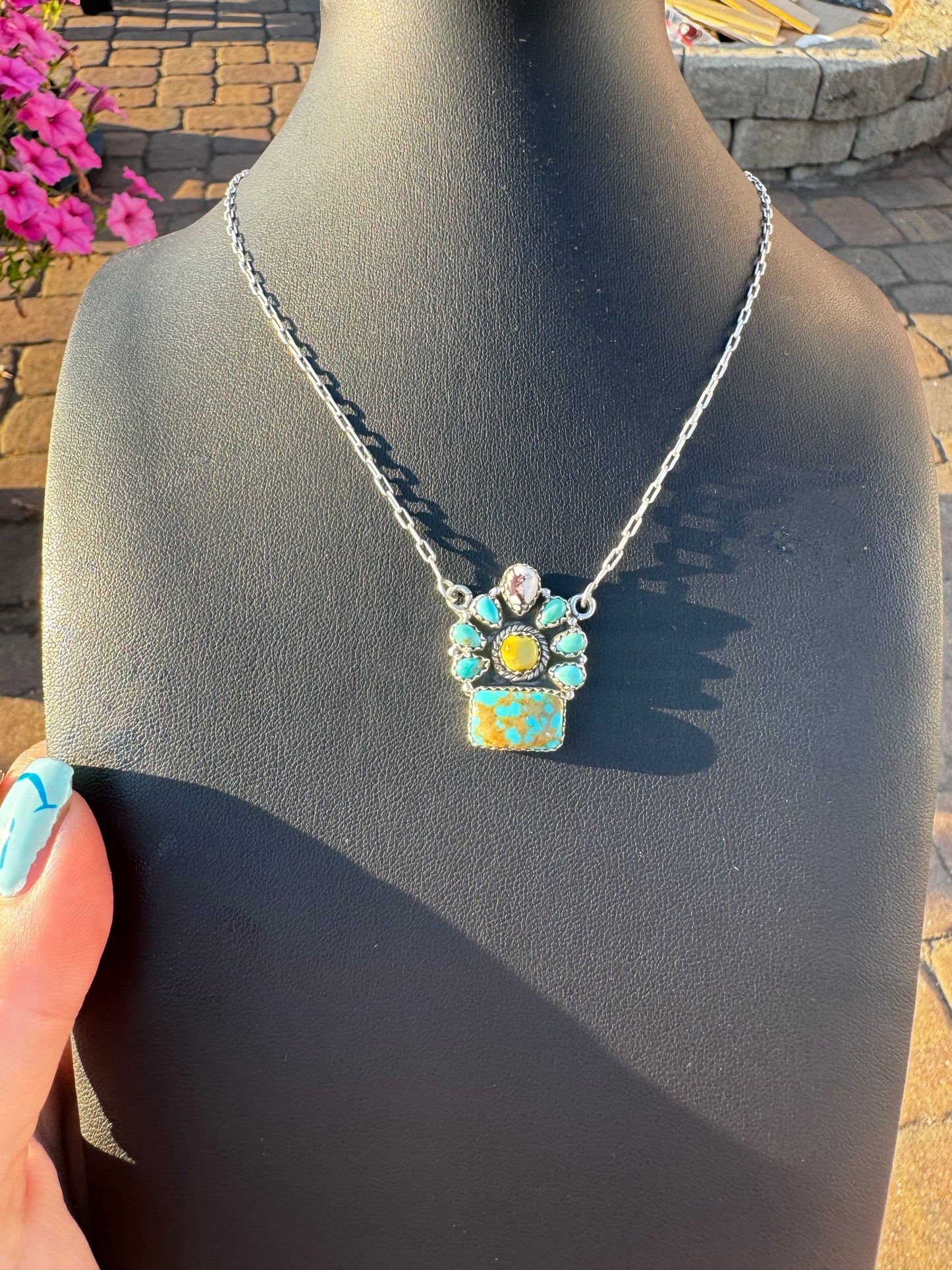 Kingman, palomino, wild horse, and number 8 turquoise cluster necklace
