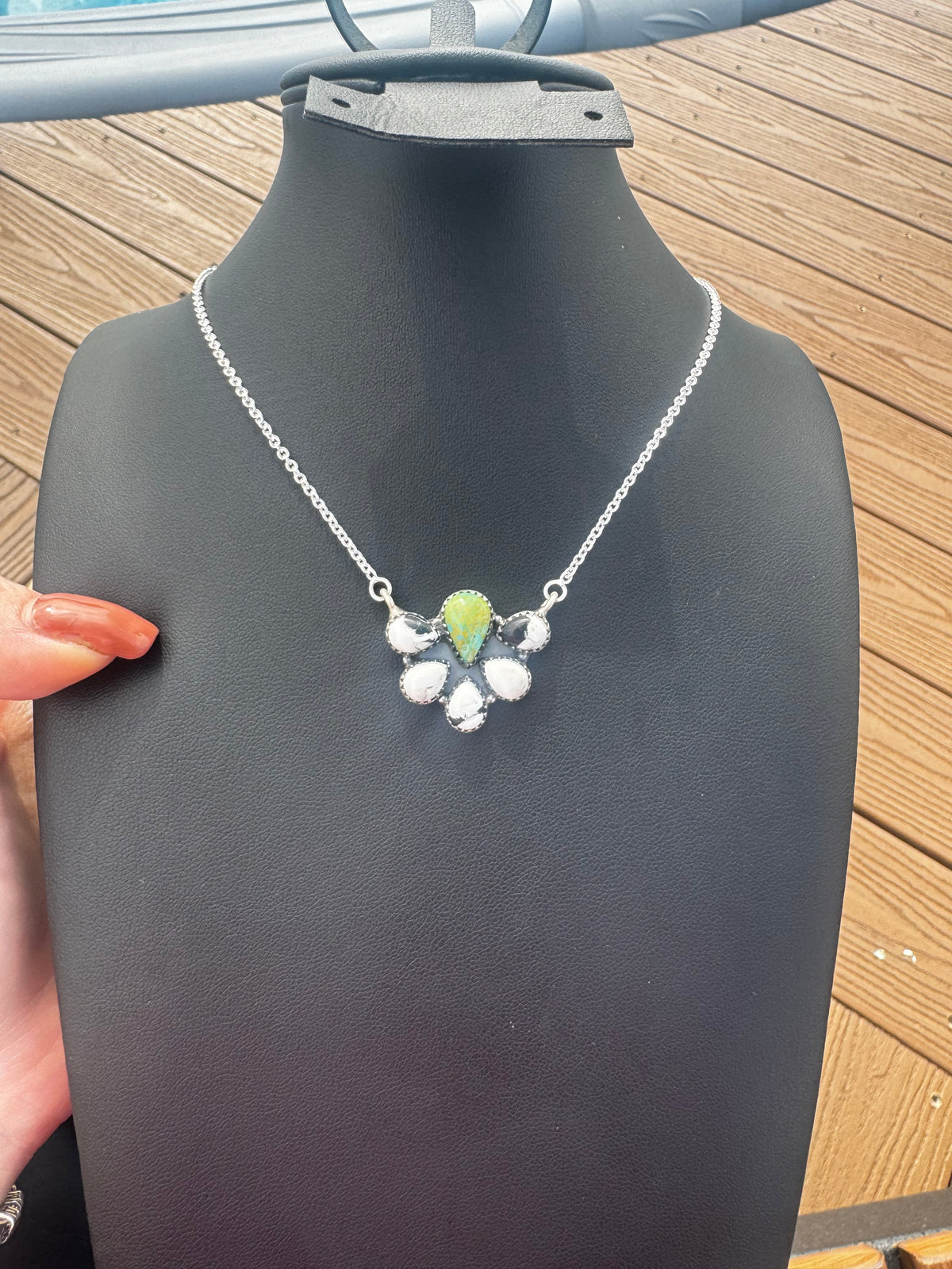 White Buffalo and turquoise half cluster necklace